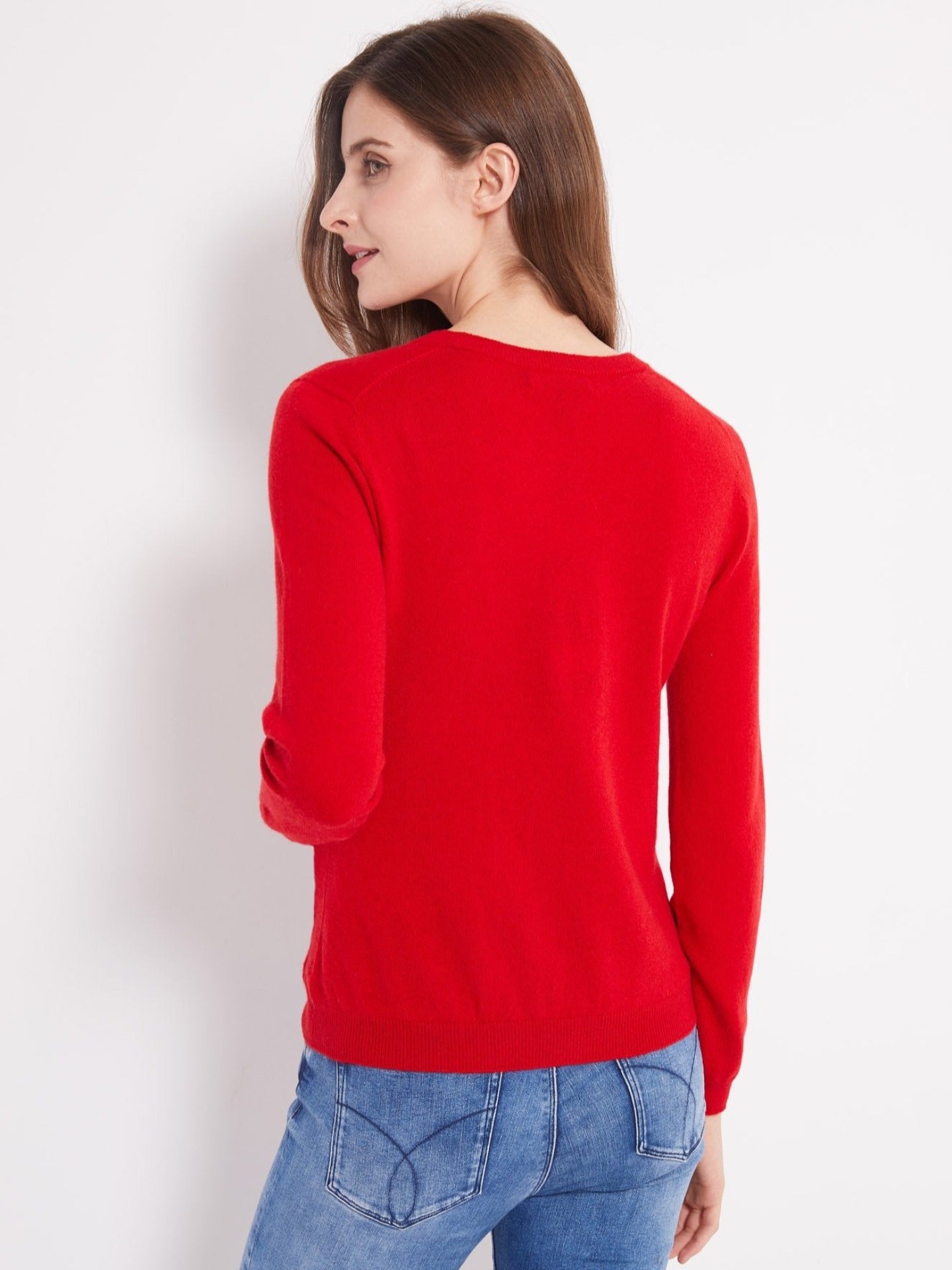 Damen Kaschmir V-Ausschnitt Strickjacke Rot - Gobi Cashmere