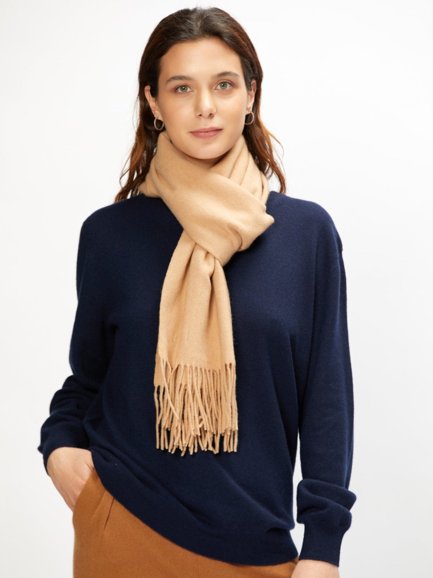 Unisex Kaschmir Schal Mit Fransen Hellkamel - Gobi Cashmere