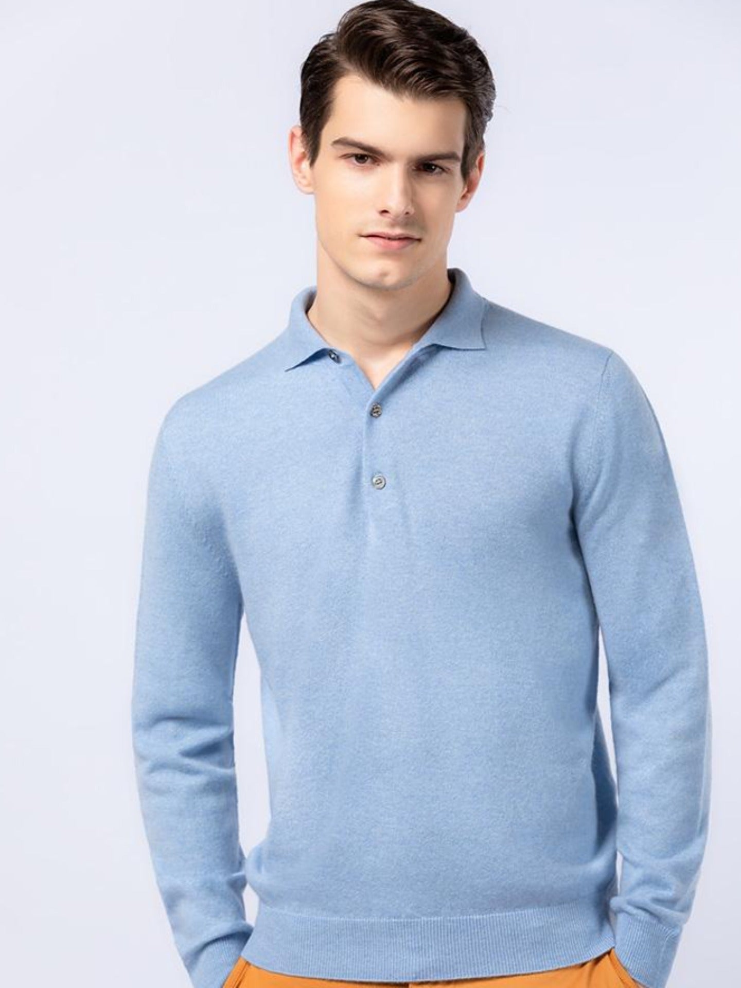Herren Kaschmir Polokragen Pullover hellblau - Gobi Cashmere