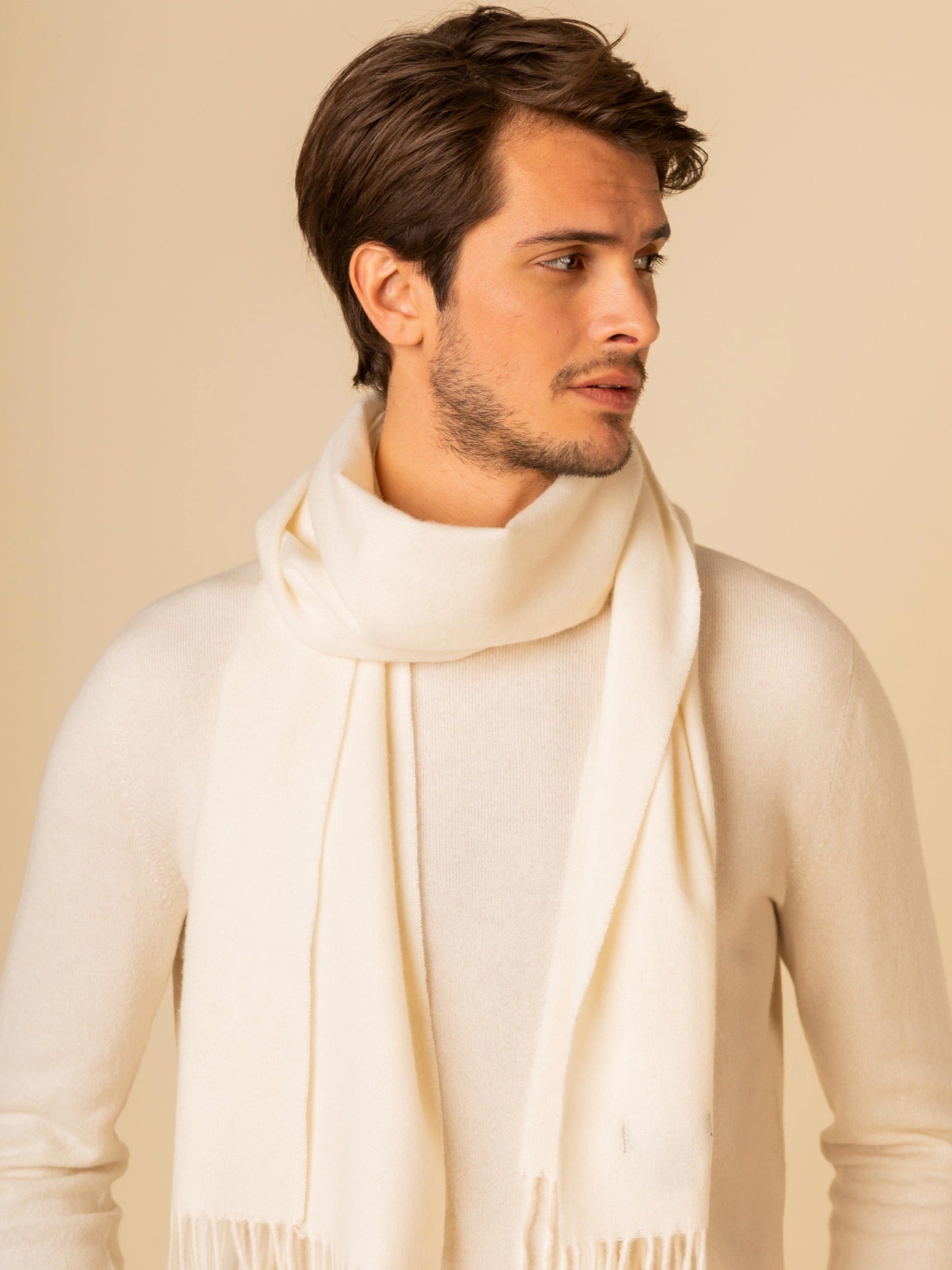 Unisex Kaschmir Schal Mit Fransen Gebrochenes Weiß - Gobi Cashmere