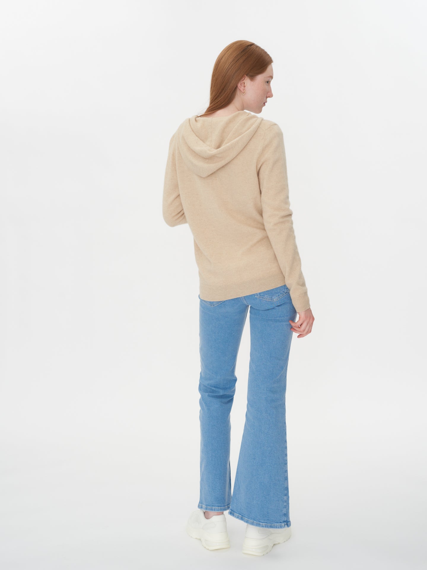 Damen Kaschmir Kapuzen-Strickjacke Mit Reißverschluss Beige - Gobi Cashmere