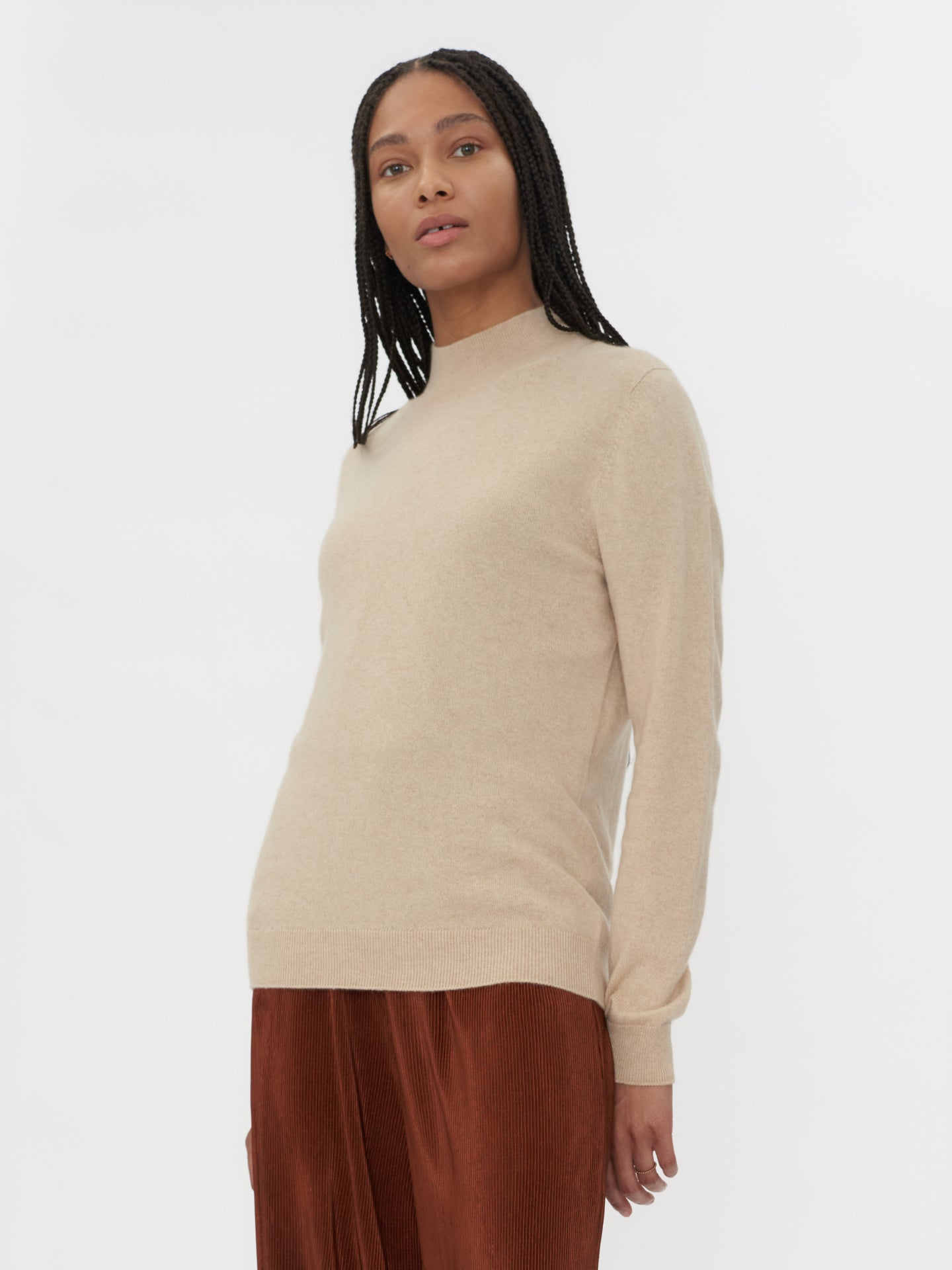Damen Kaschmir Stehkragenpullover Beige - Gobi Cashmere