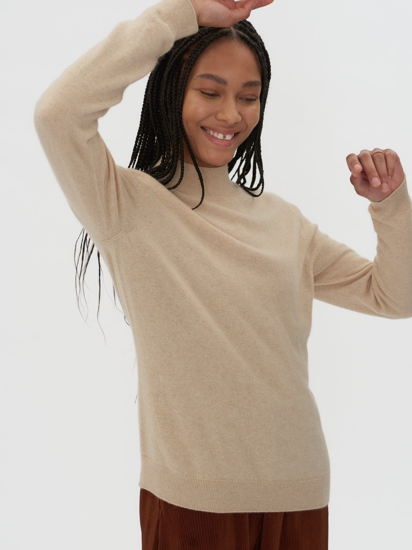 Damen Kaschmir Stehkragenpullover Beige - Gobi Cashmere