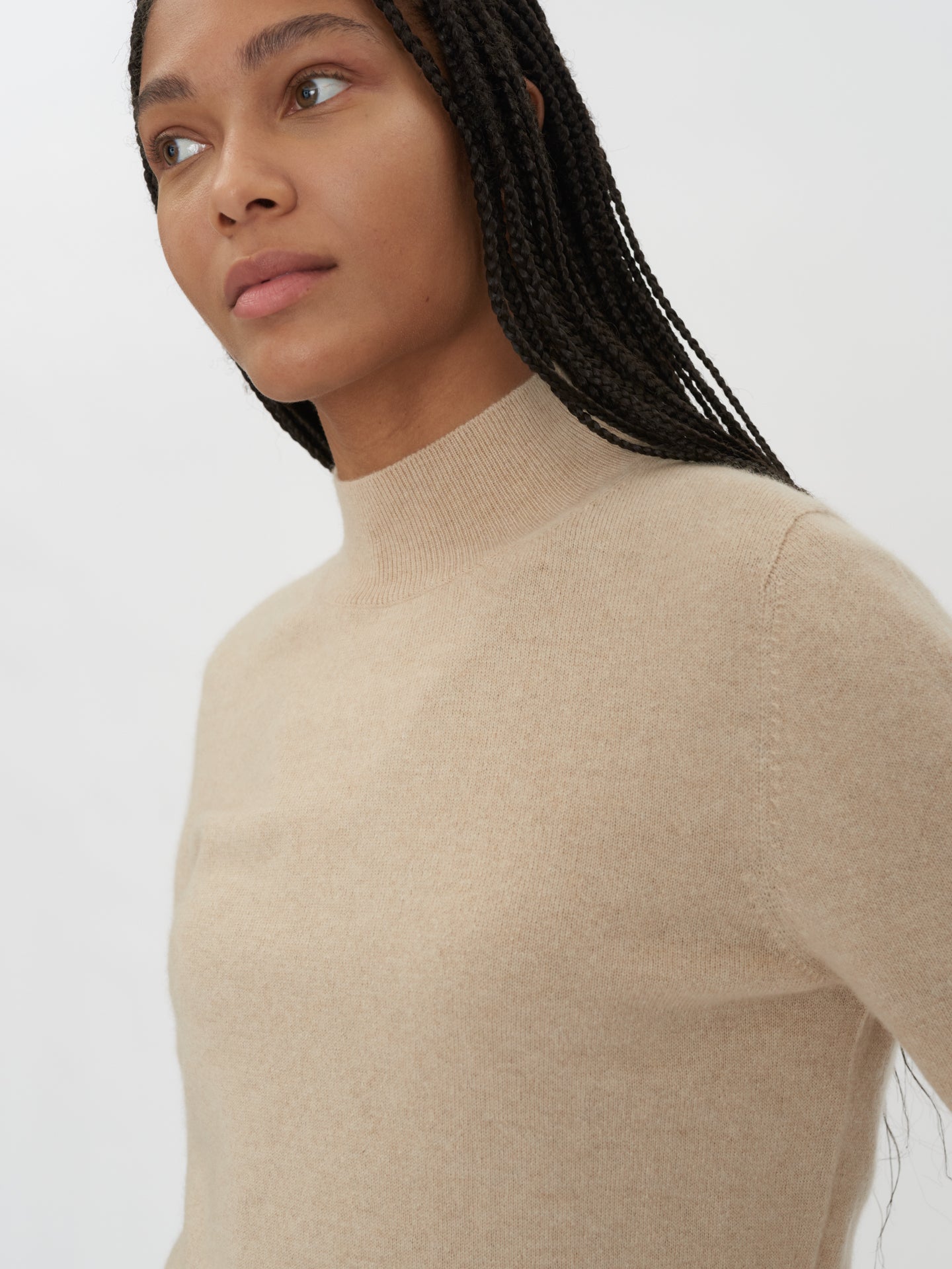 Damen Kaschmir Stehkragenpullover Beige - Gobi Cashmere