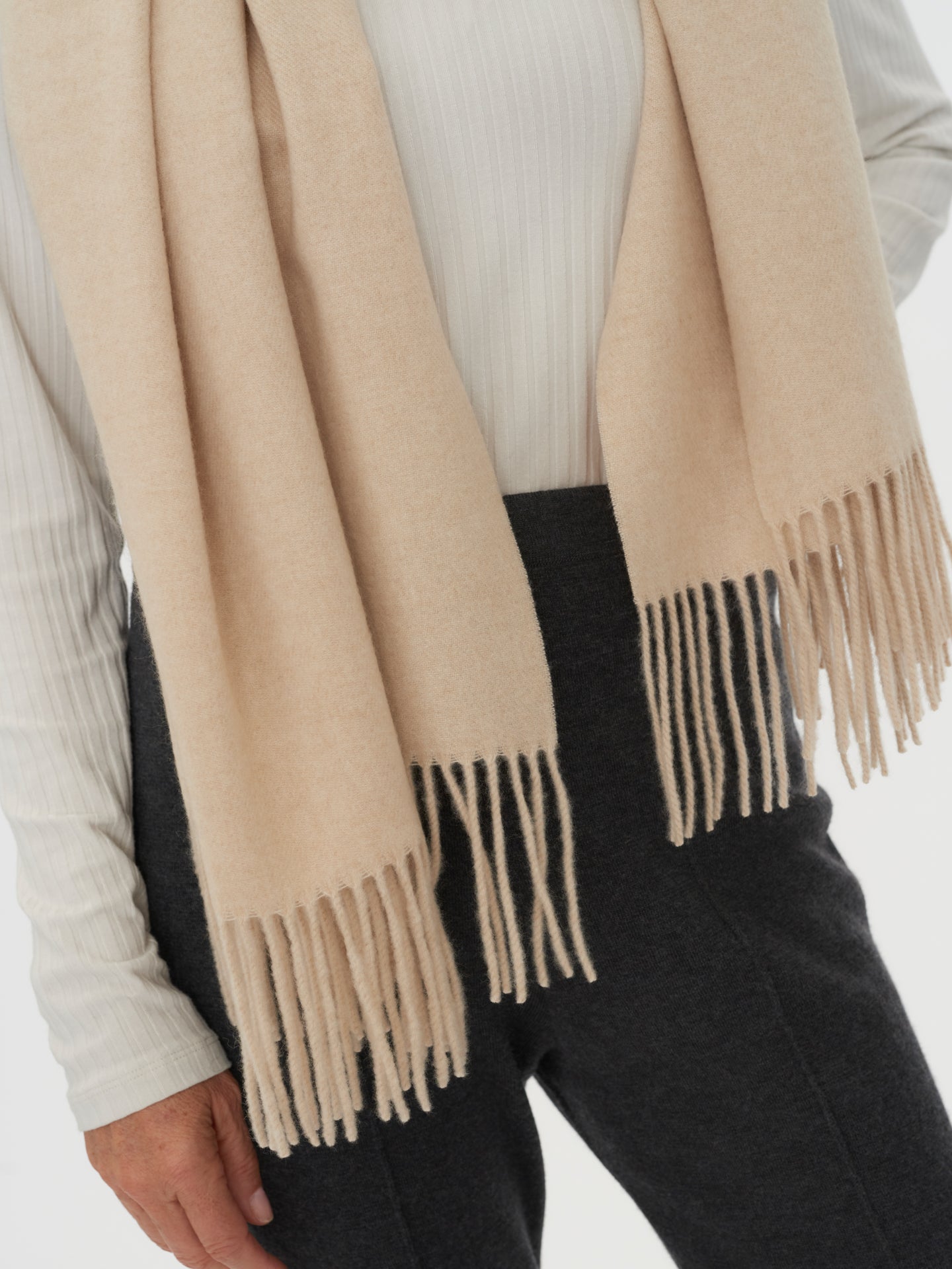 Damen Kaschmir Übergroßer Gewebter Schal Beige - Gobi Cashmere