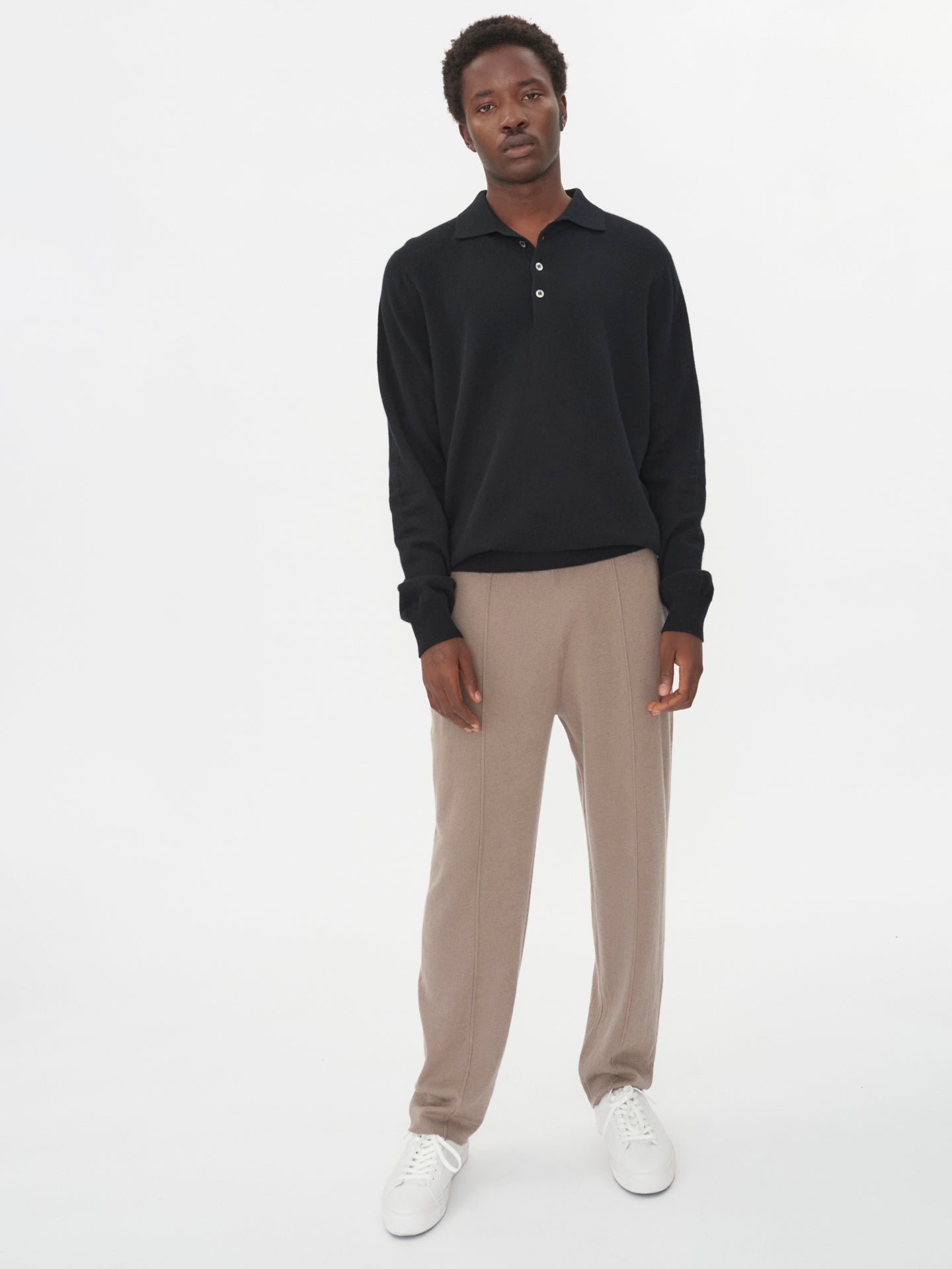 Herren Kaschmir Polokragen Pullover Schwarz - Gobi Cashmere