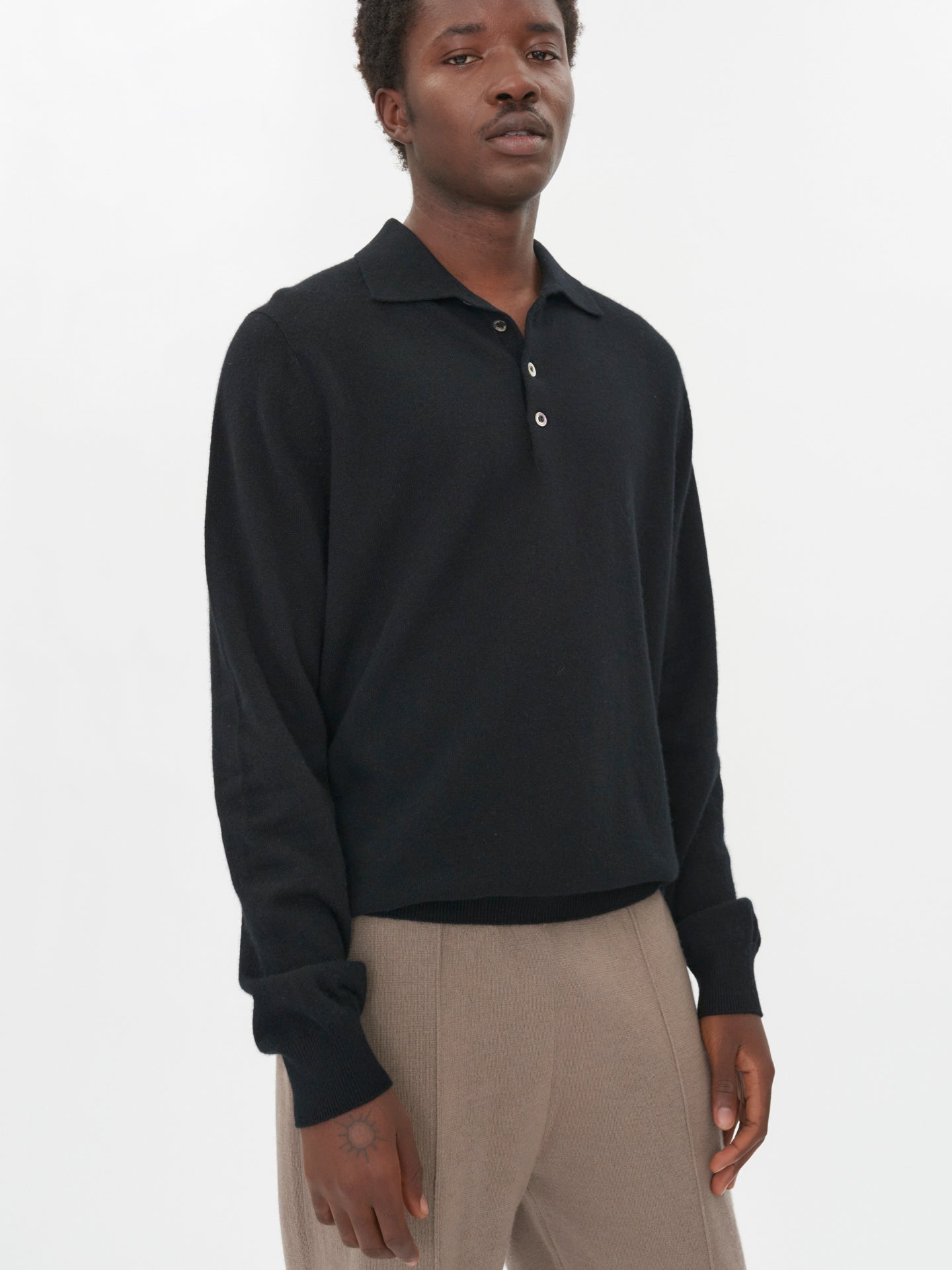 Herren Kaschmir Polokragen Pullover Schwarz - Gobi Cashmere