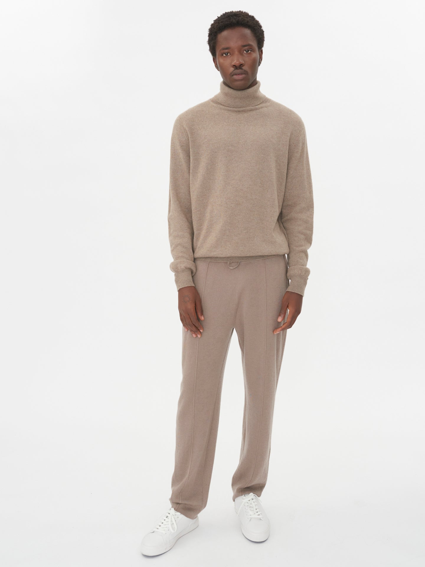 Herren Kaschmir Basic Rollkragenpullover Taupe - Gobi Cashmere