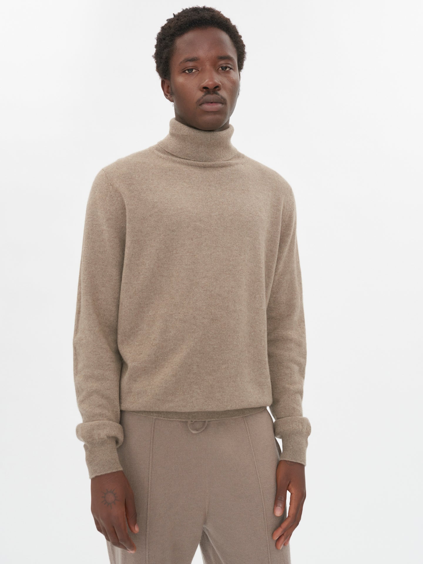 Herren Kaschmir Basic Rollkragenpullover Taupe - Gobi Cashmere