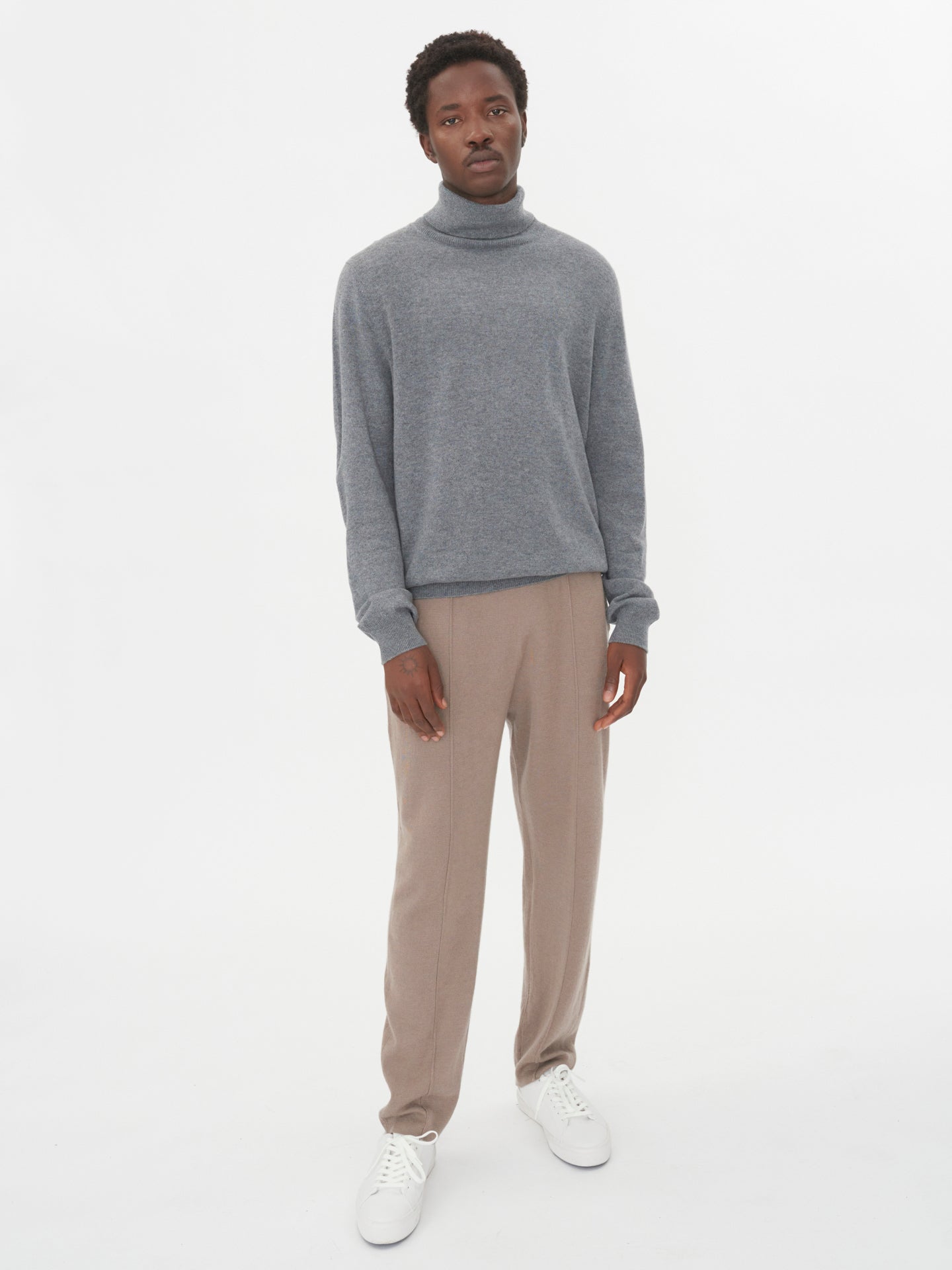 Herren Kaschmir Basic Rollkragenpullover Dunkelgrau - Gobi Cashmere