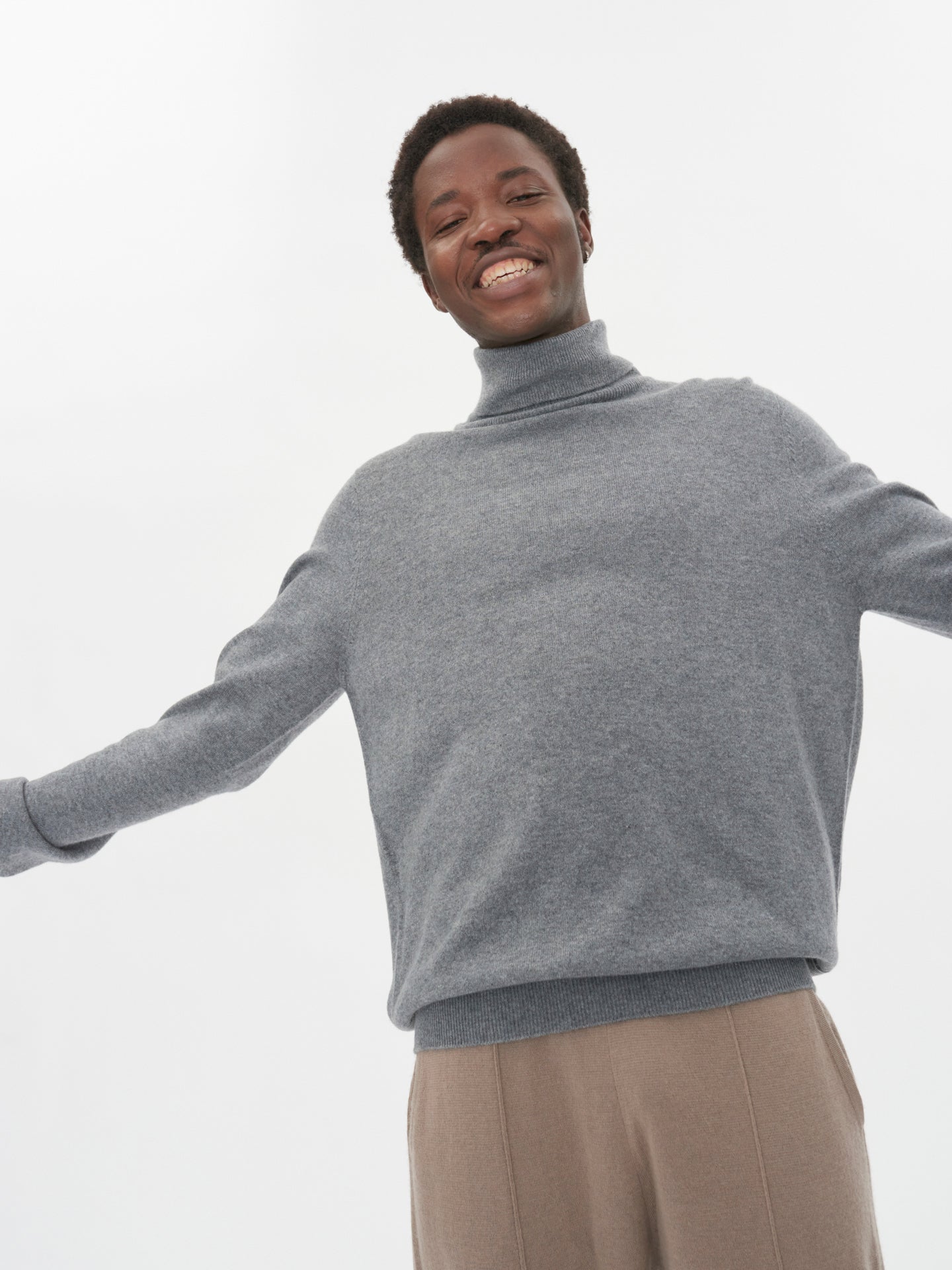 Herren Kaschmir Basic Rollkragenpullover Dunkelgrau - Gobi Cashmere