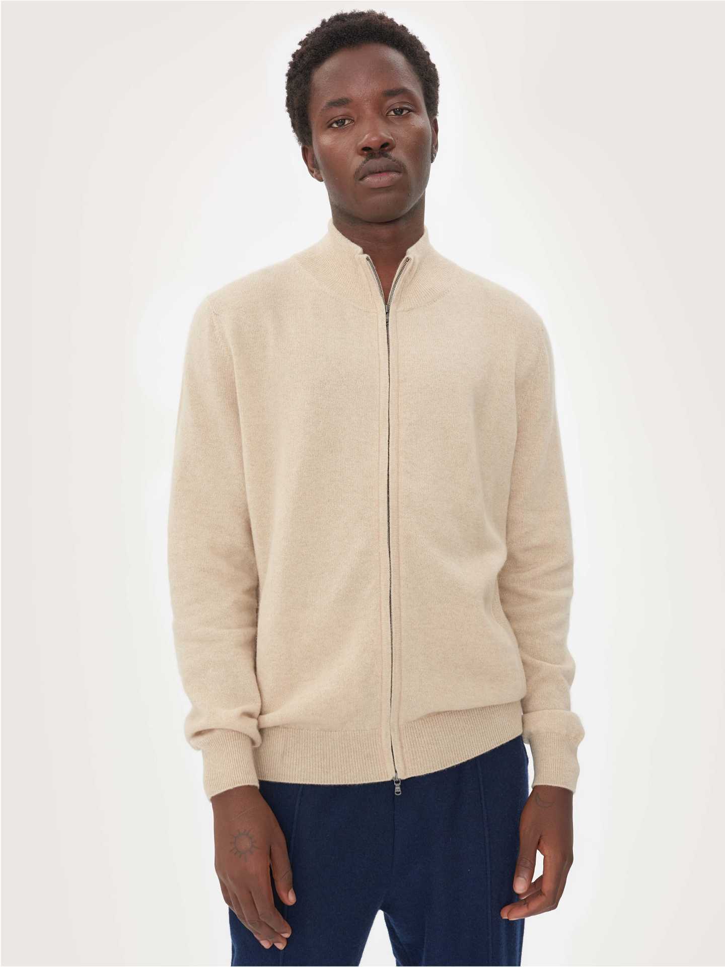 Herren Kaschmir Strickjacke Mit Reißverschluss Taupe - Gobi Cashmere
