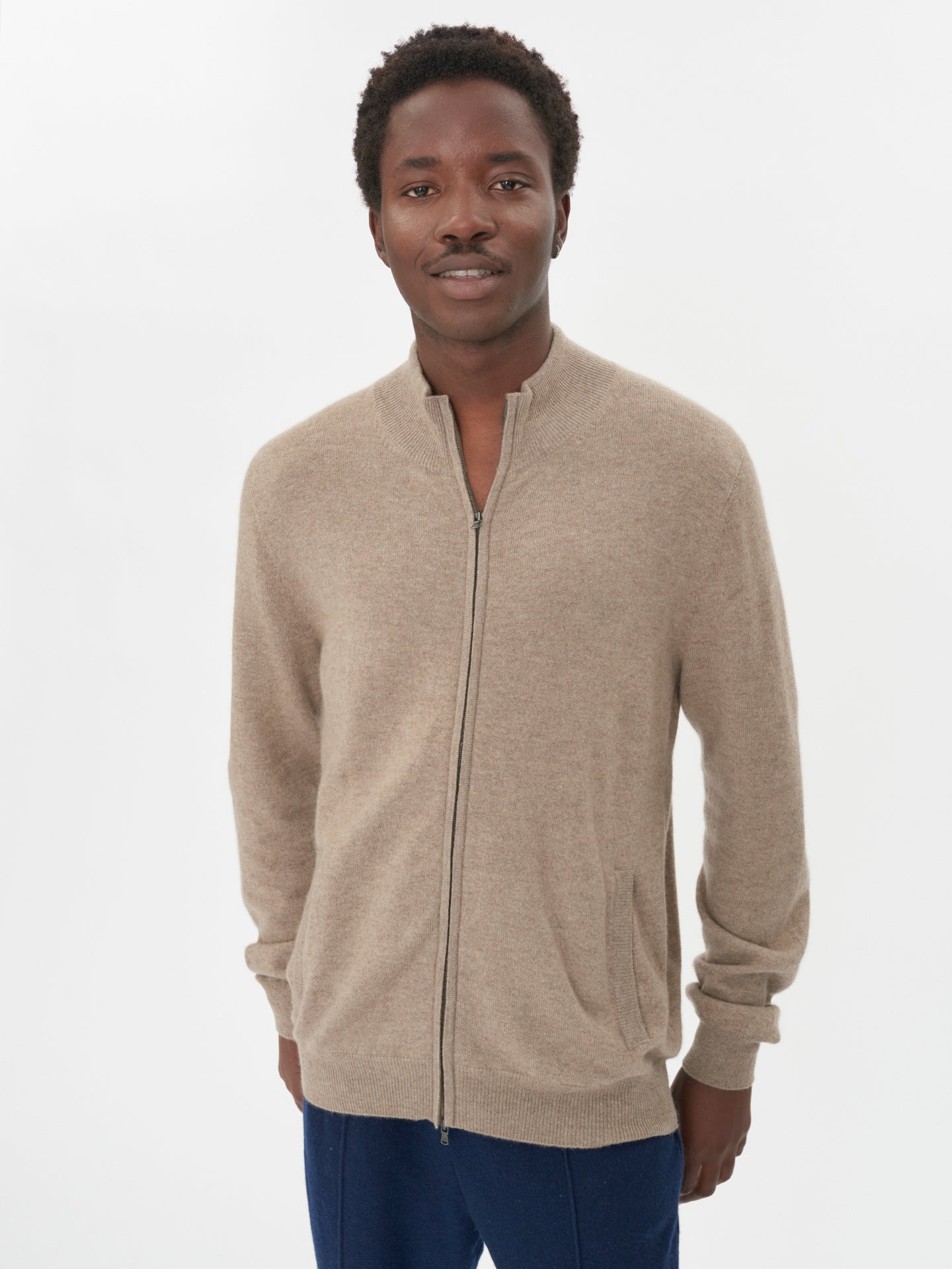 Herren Kaschmir Strickjacke Mit Reißverschluss Taupe - Gobi Cashmere