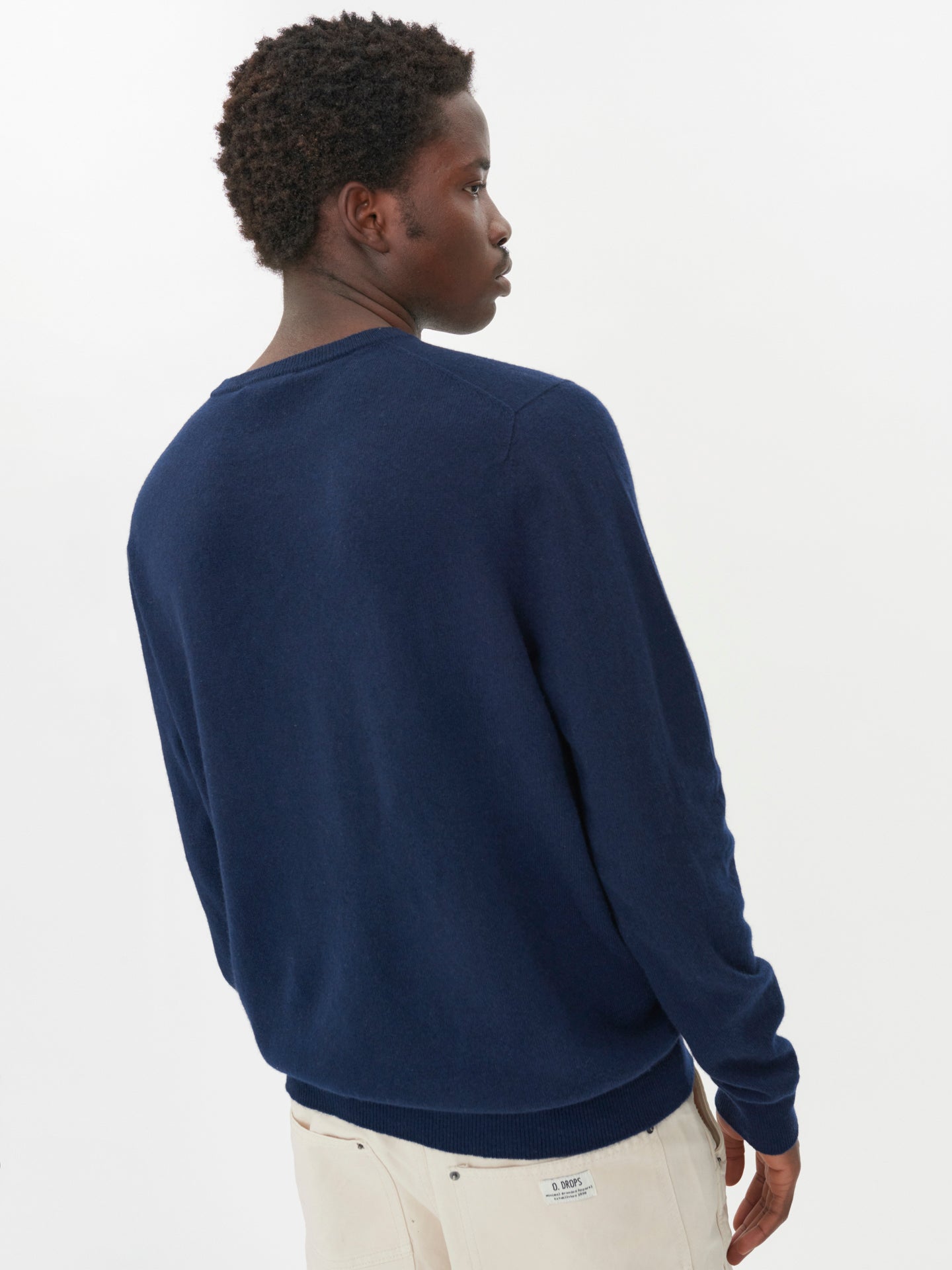 Herren Kaschmir Basic R-Ausschnitt Pullover Marineblau - Gobi Cashmere