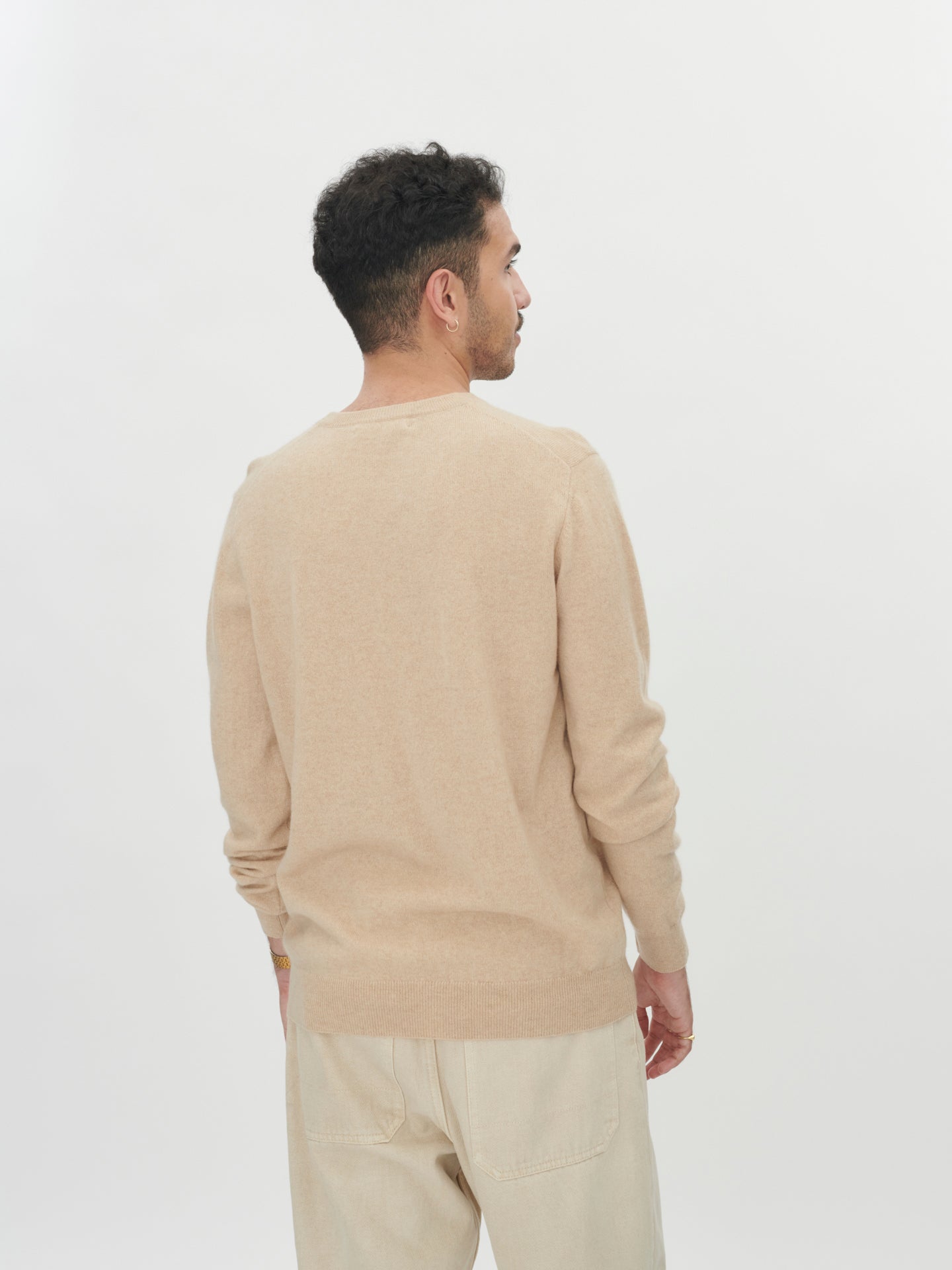 Herren Kaschmir V-Ausschnitt Pullover Beige - Gobi Cashmere