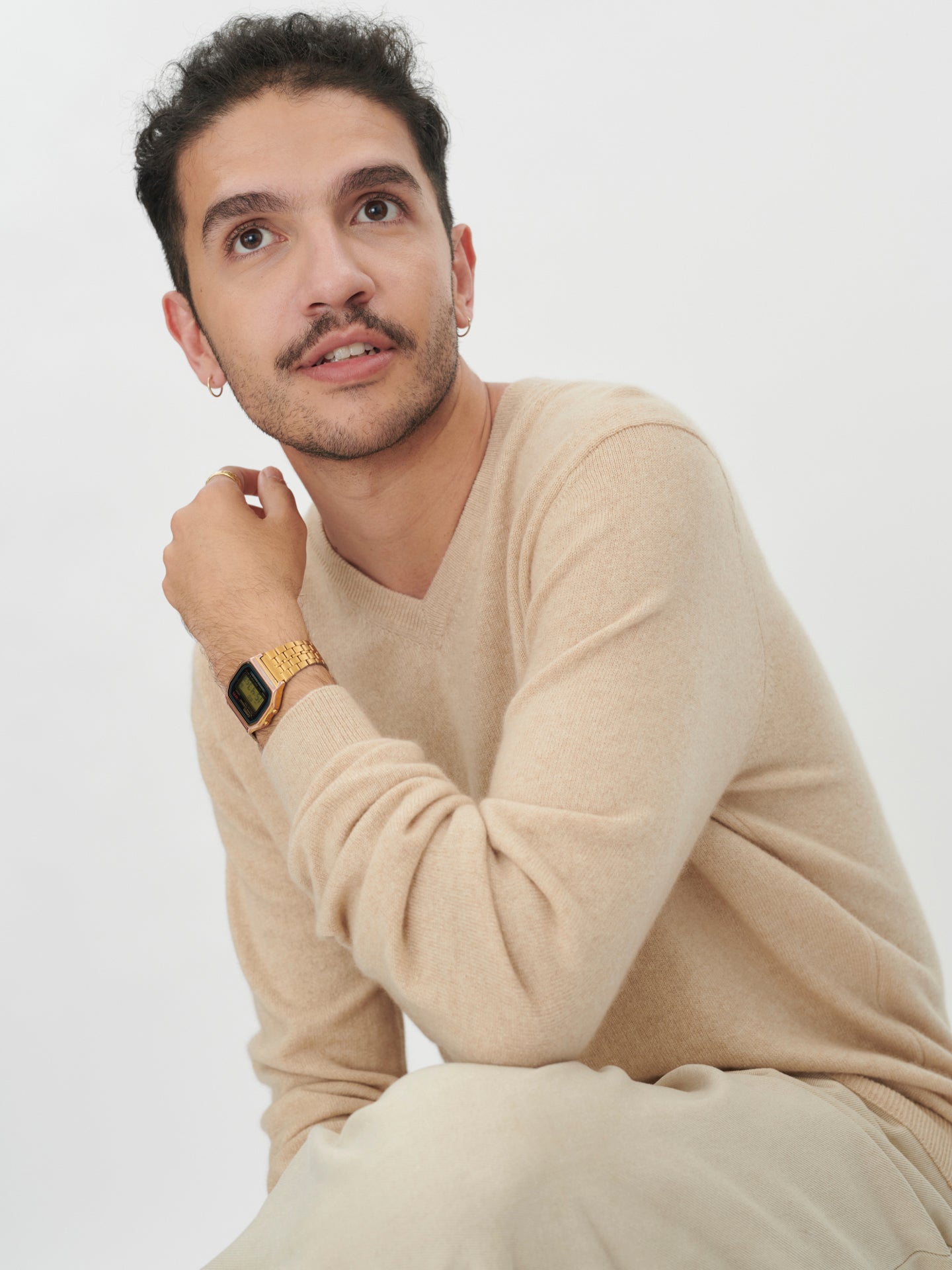 Herren Kaschmir V-Ausschnitt Pullover Beige - Gobi Cashmere