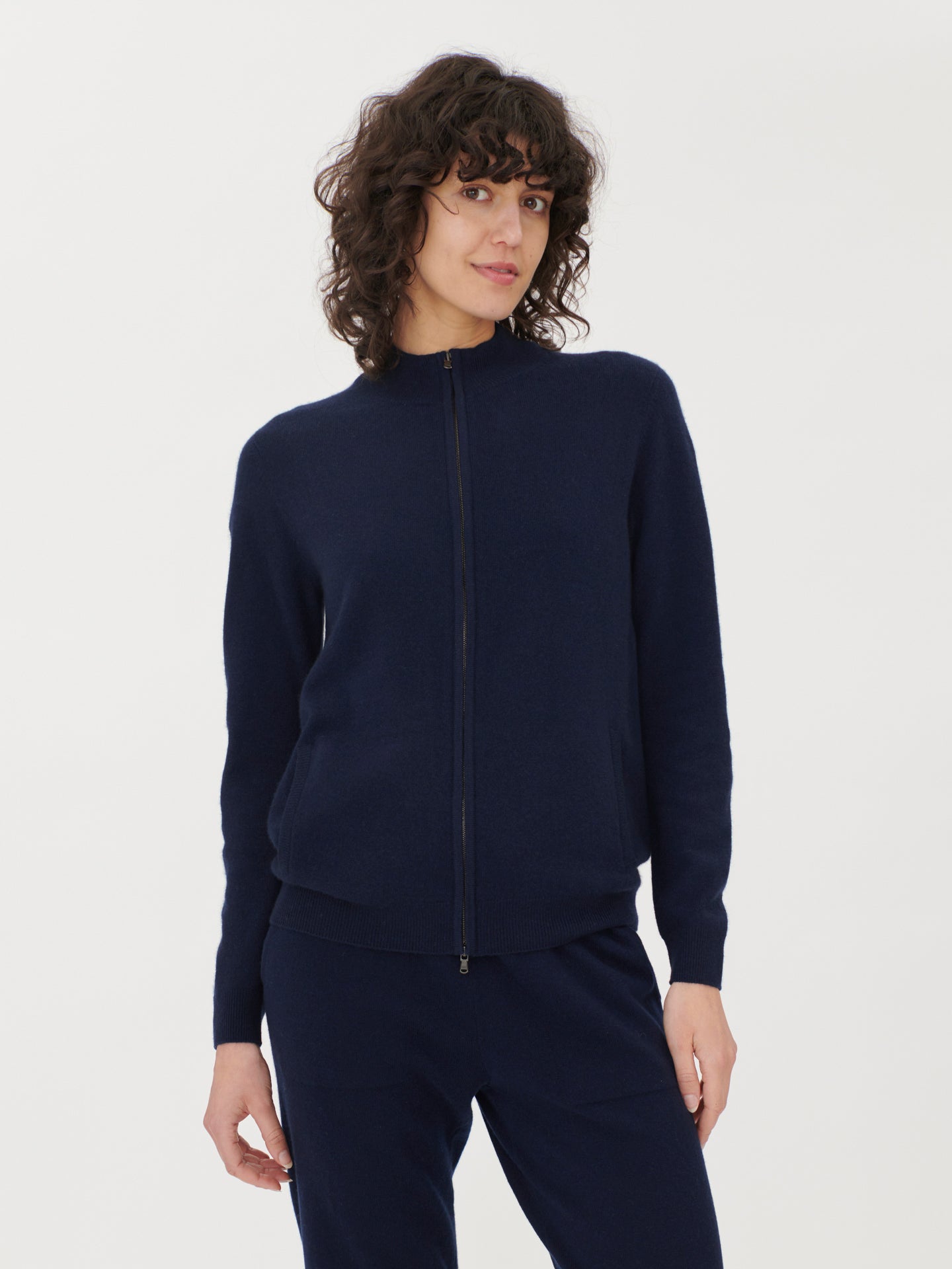 Damen Kaschmir Strickjacke Mit Reißverschluss Marineblau - Gobi Cashmere