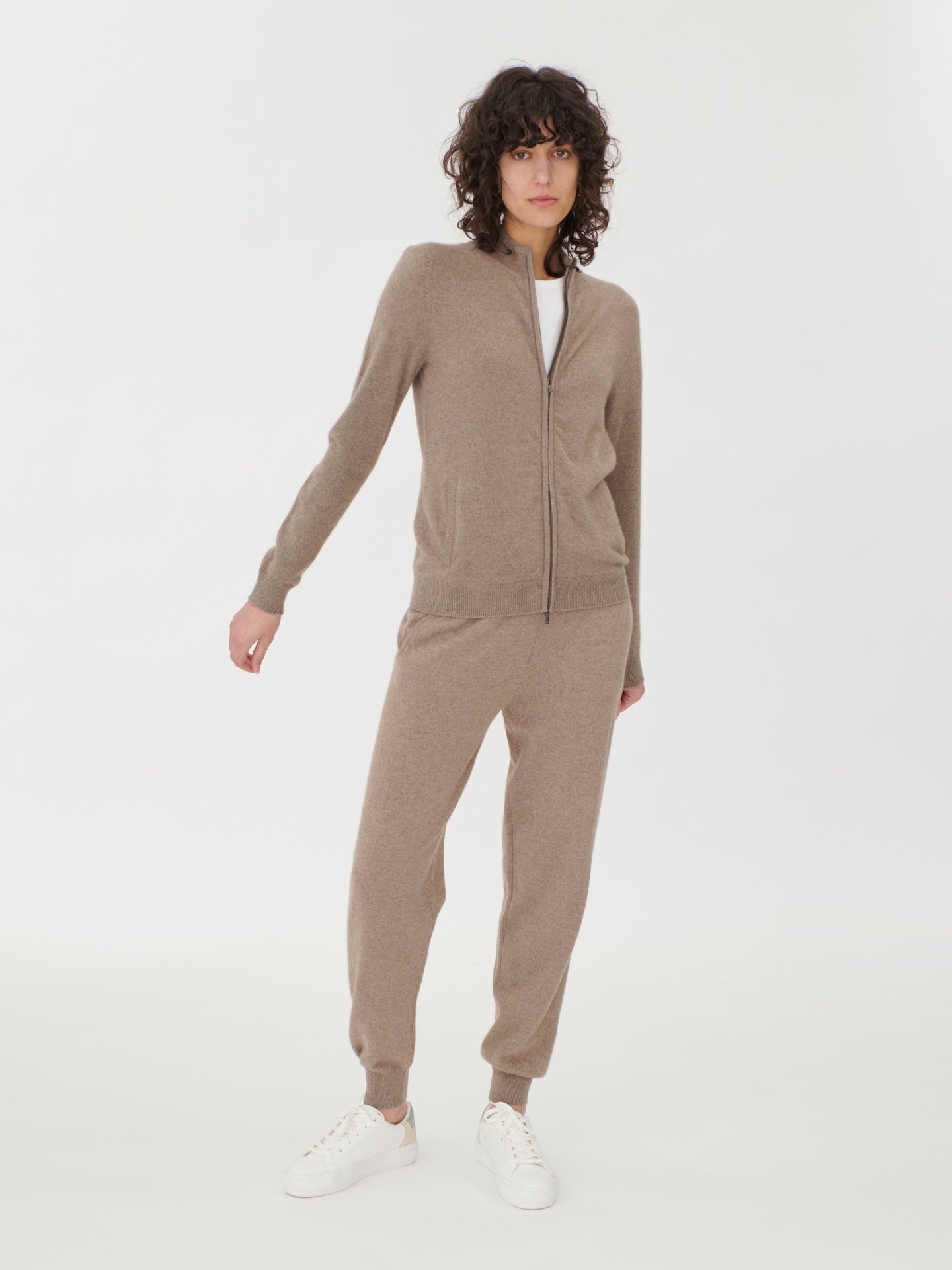 Damen Kaschmir Strickjacke Mit Reißverschluss Taupe - Gobi Cashmere