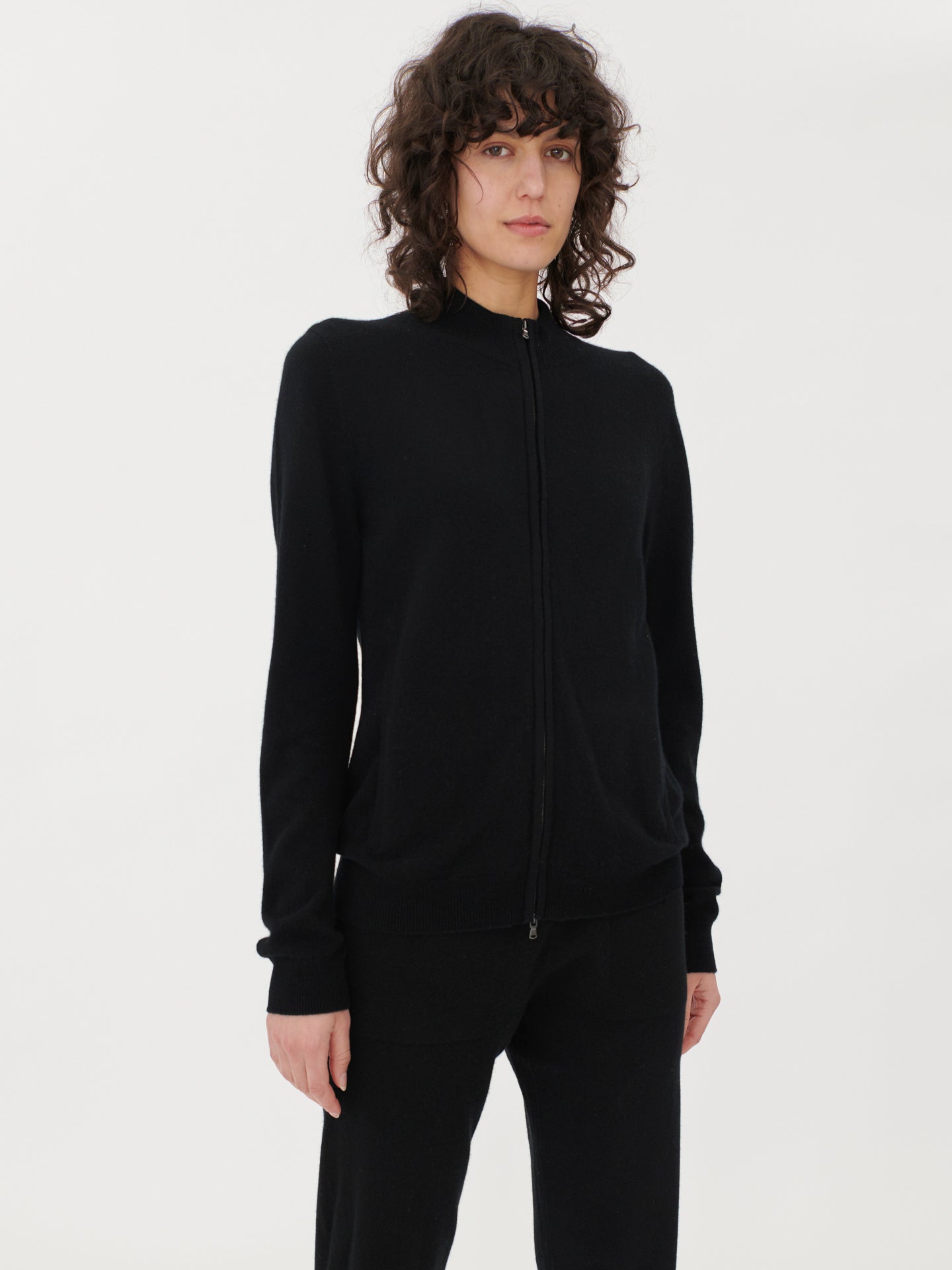 Damen Kaschmir Strickjacke Mit Reißverschluss Schwarz - Gobi Cashmere