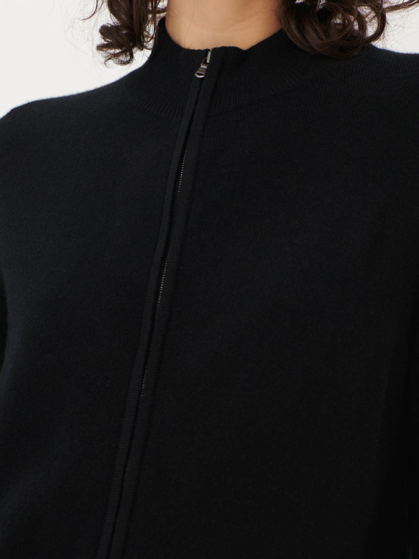 Damen Kaschmir Strickjacke Mit Reißverschluss Schwarz - Gobi Cashmere