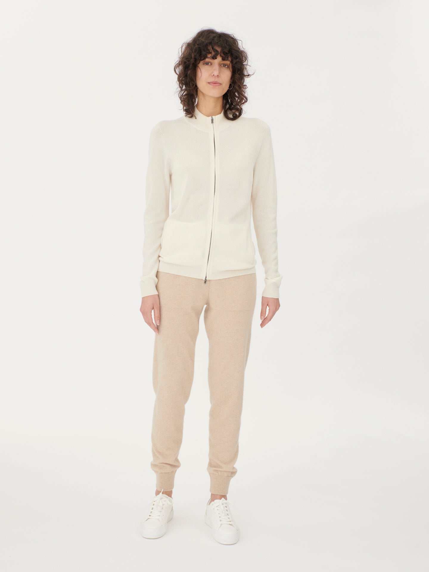 Damen Kaschmir Strickjacke Mit Reißverschluss Marshmallow - Gobi Cashmere