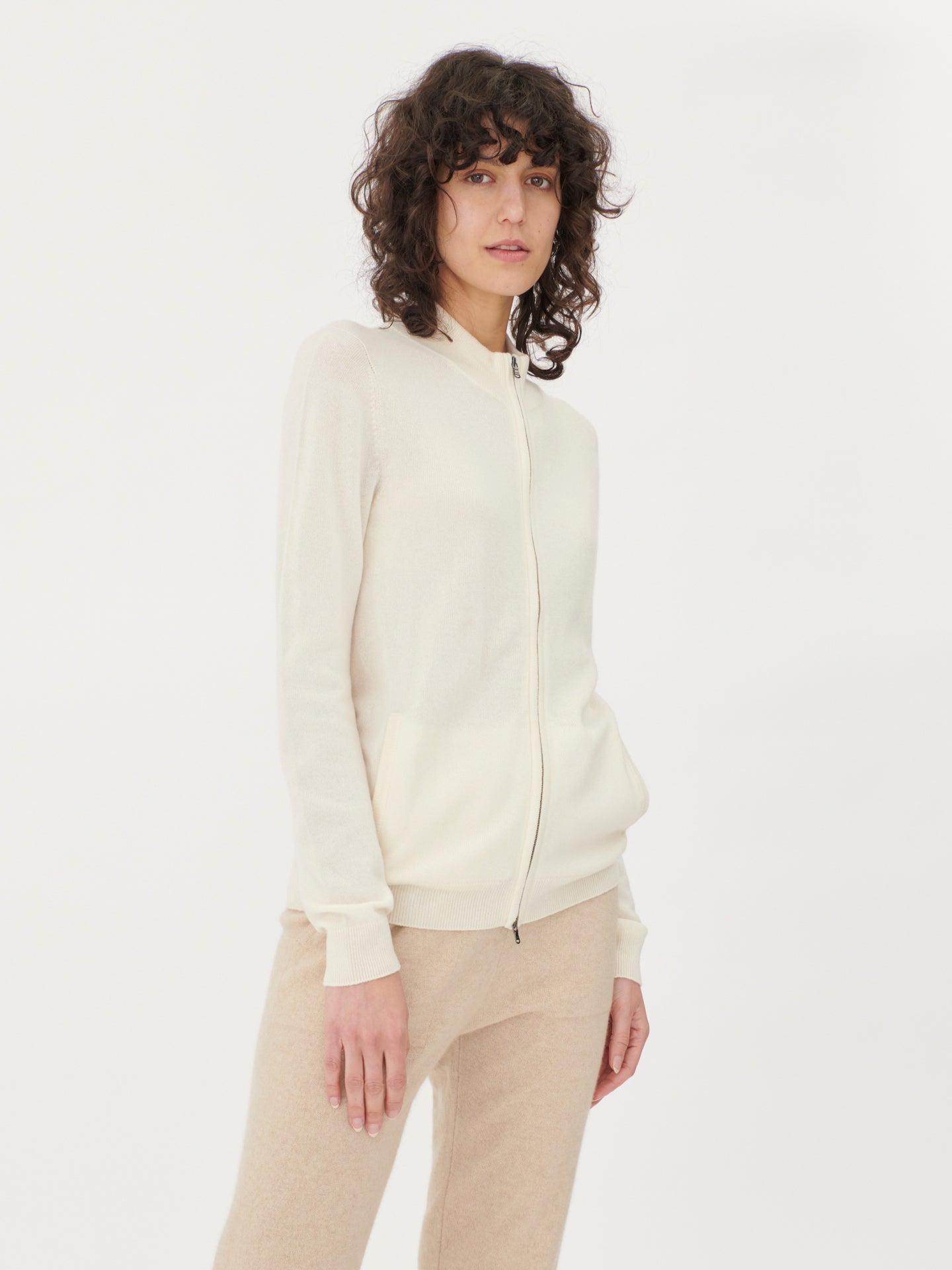Damen Kaschmir Strickjacke Mit Reißverschluss Marshmallow - Gobi Cashmere