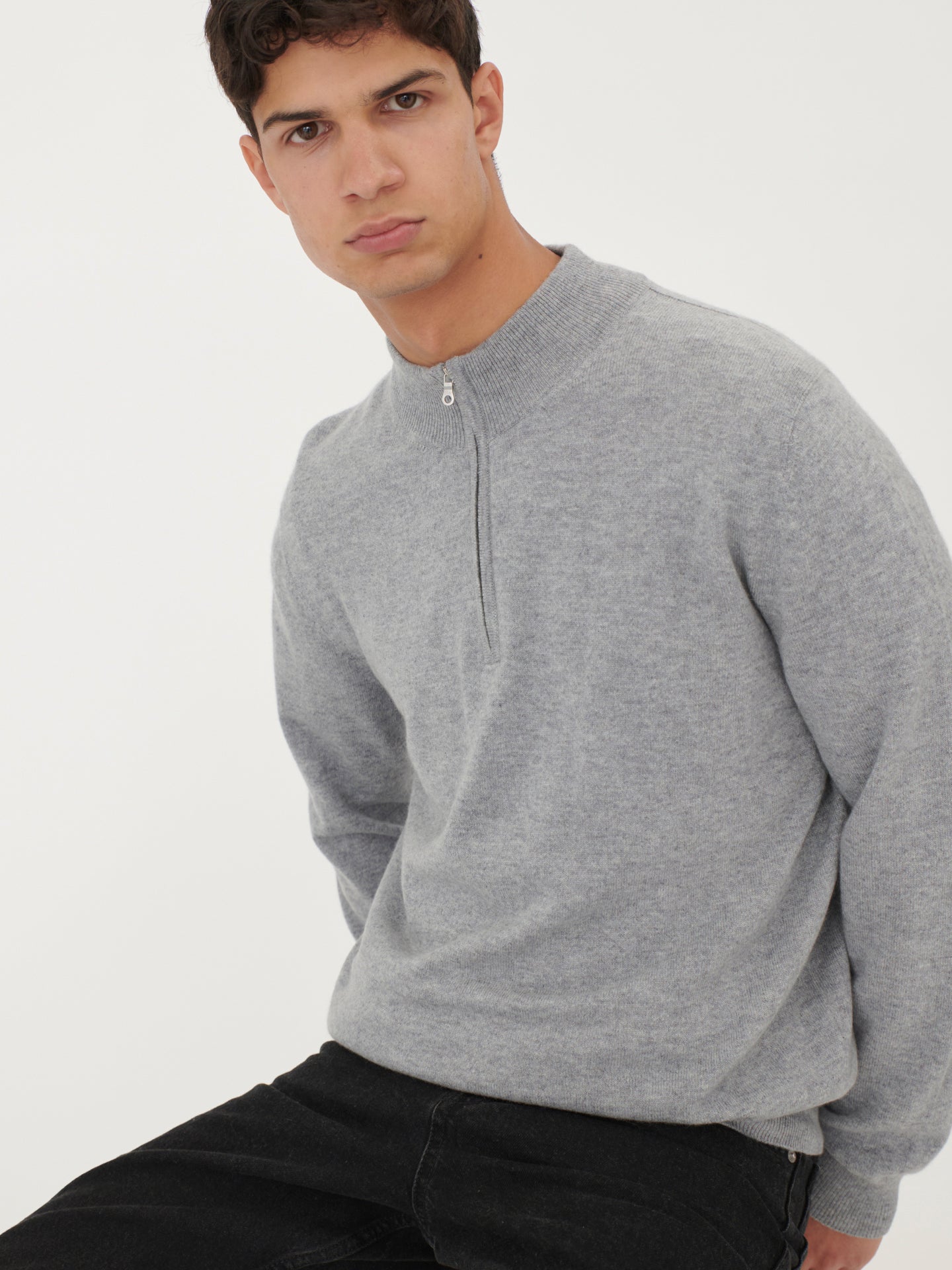 Herren Kaschmir Pullover Mit Halbreißverschluss Vaport Blue - Gobi Cashmere