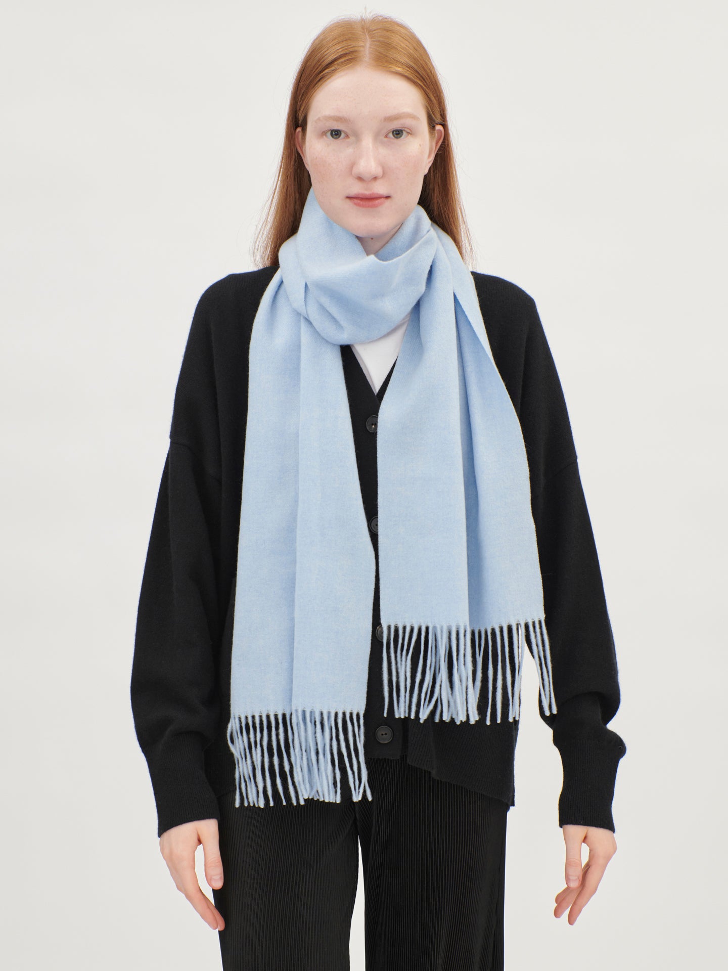 Unisex Kaschmir Schal Mit Fransen Hellblau - Gobi Cashmere