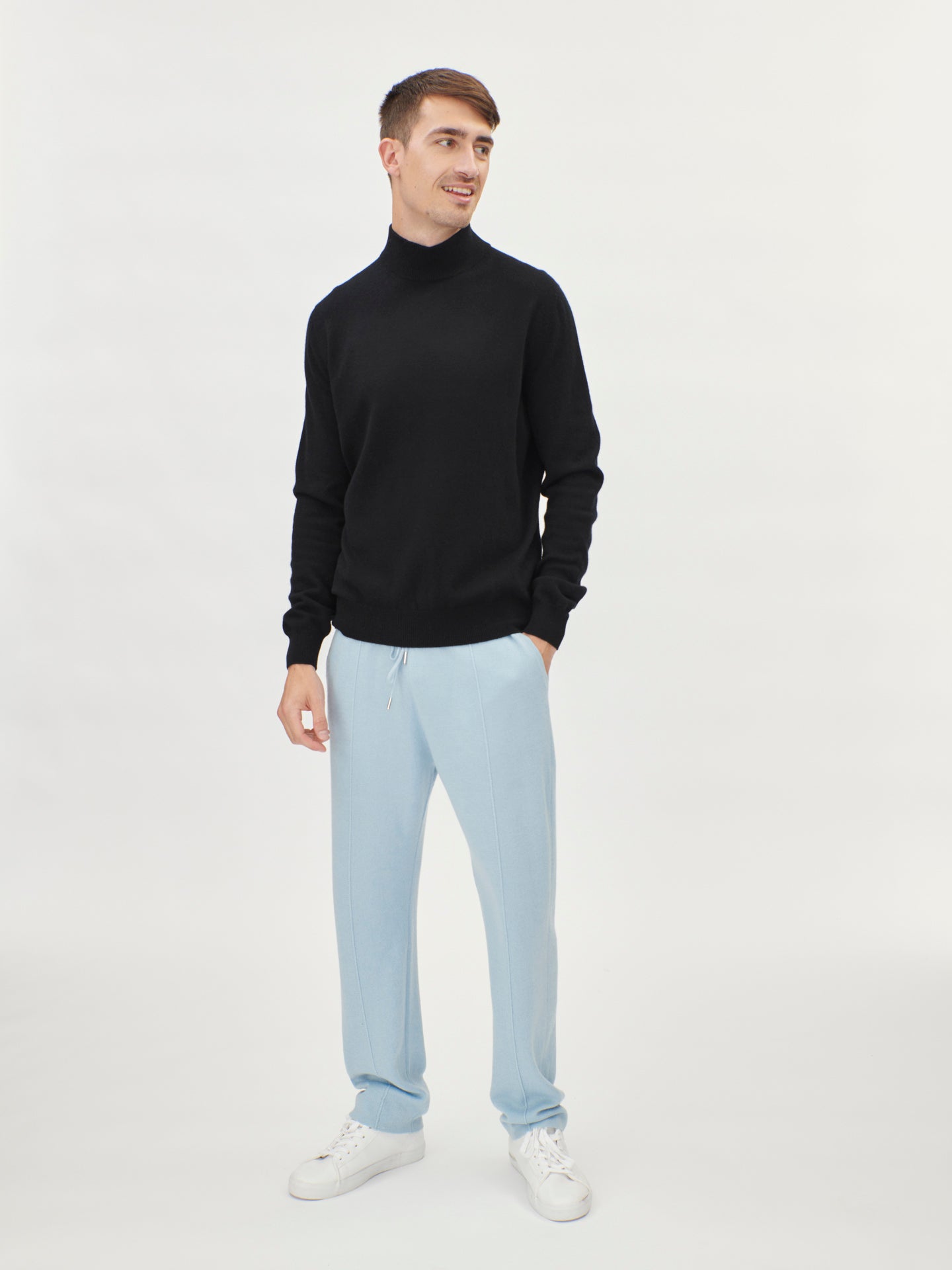 Herren Kaschmir Stehkragenpullover Schwarz - Gobi Cashmere