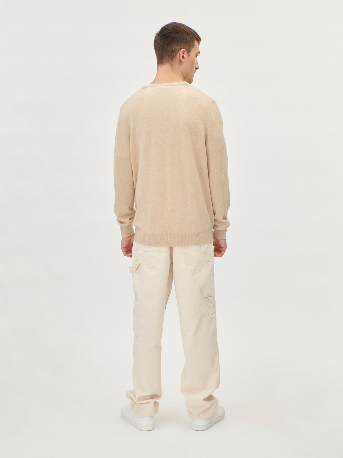Herren Kachmir V-Ausschnitt Strickjacke Mit Knöpfen Beige - Gobi Cashme