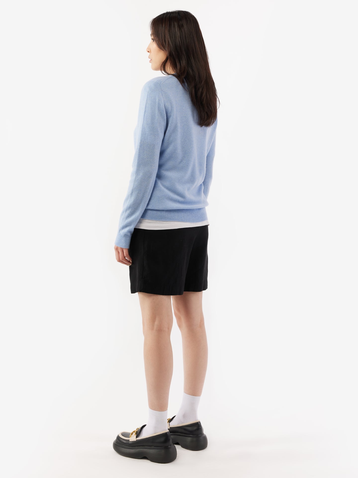 Damen Kaschmir Basic R-Ausschnitt Pullover blau - Gobi Cashmere