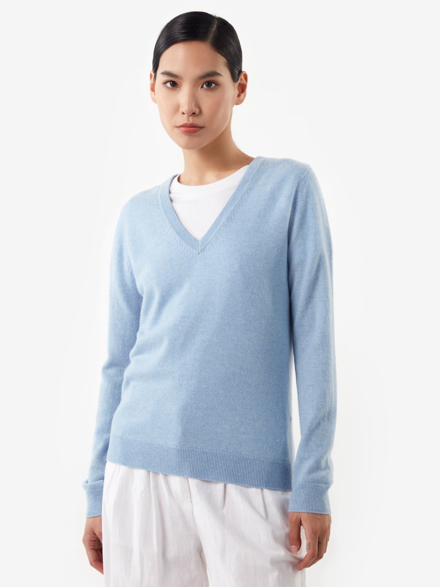 Damen Kaschmir V-Ausschnitt Pullover Blau - Gobi Cashmere