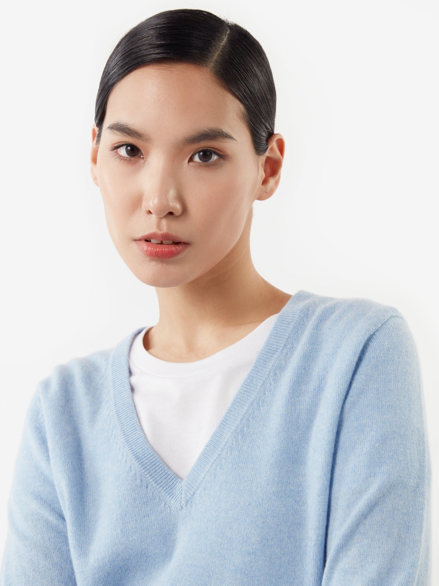 Damen Kaschmir V-Ausschnitt Pullover Blau - Gobi Cashmere