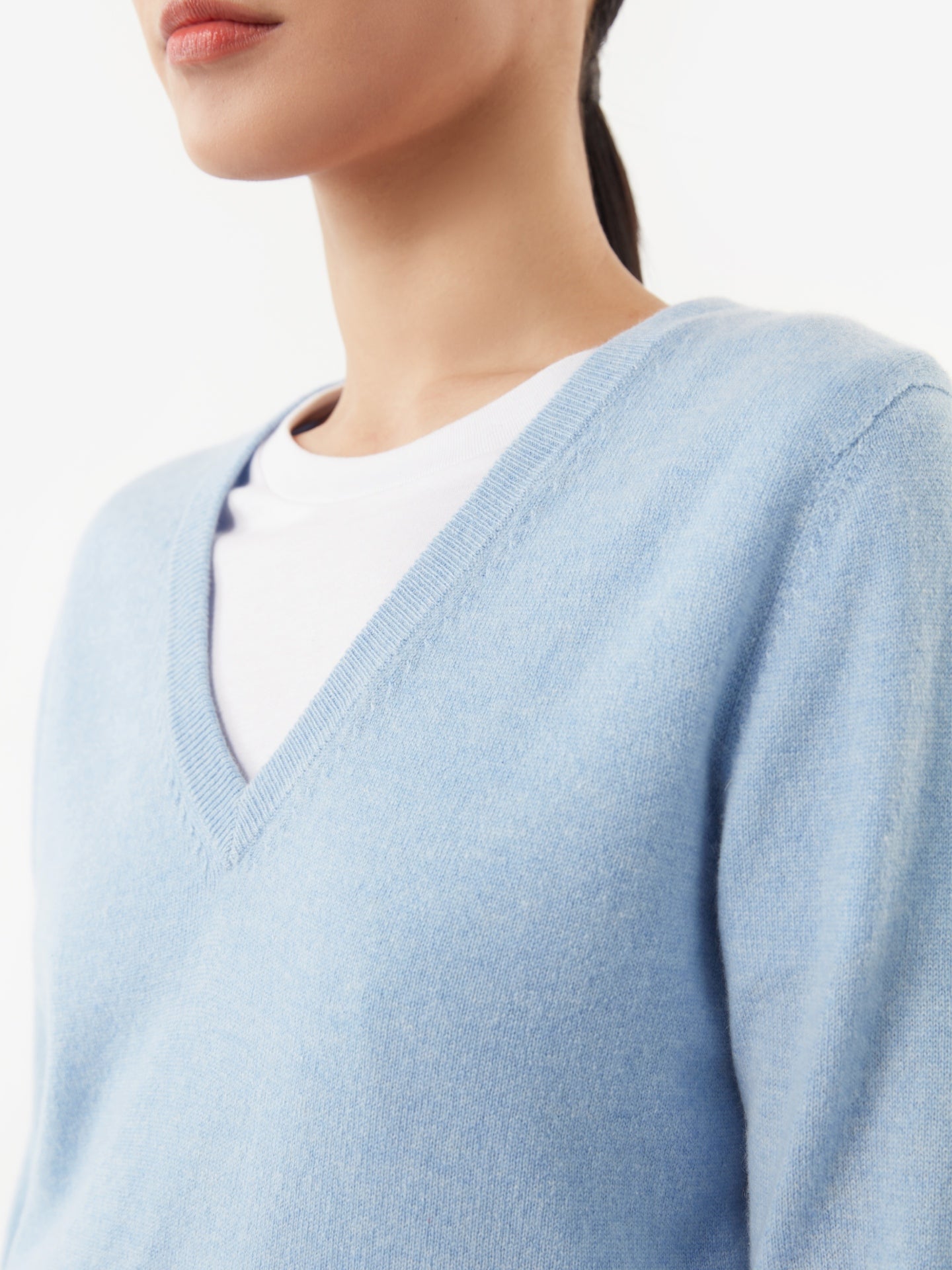 Damen Kaschmir V-Ausschnitt Pullover Blau - Gobi Cashmere
