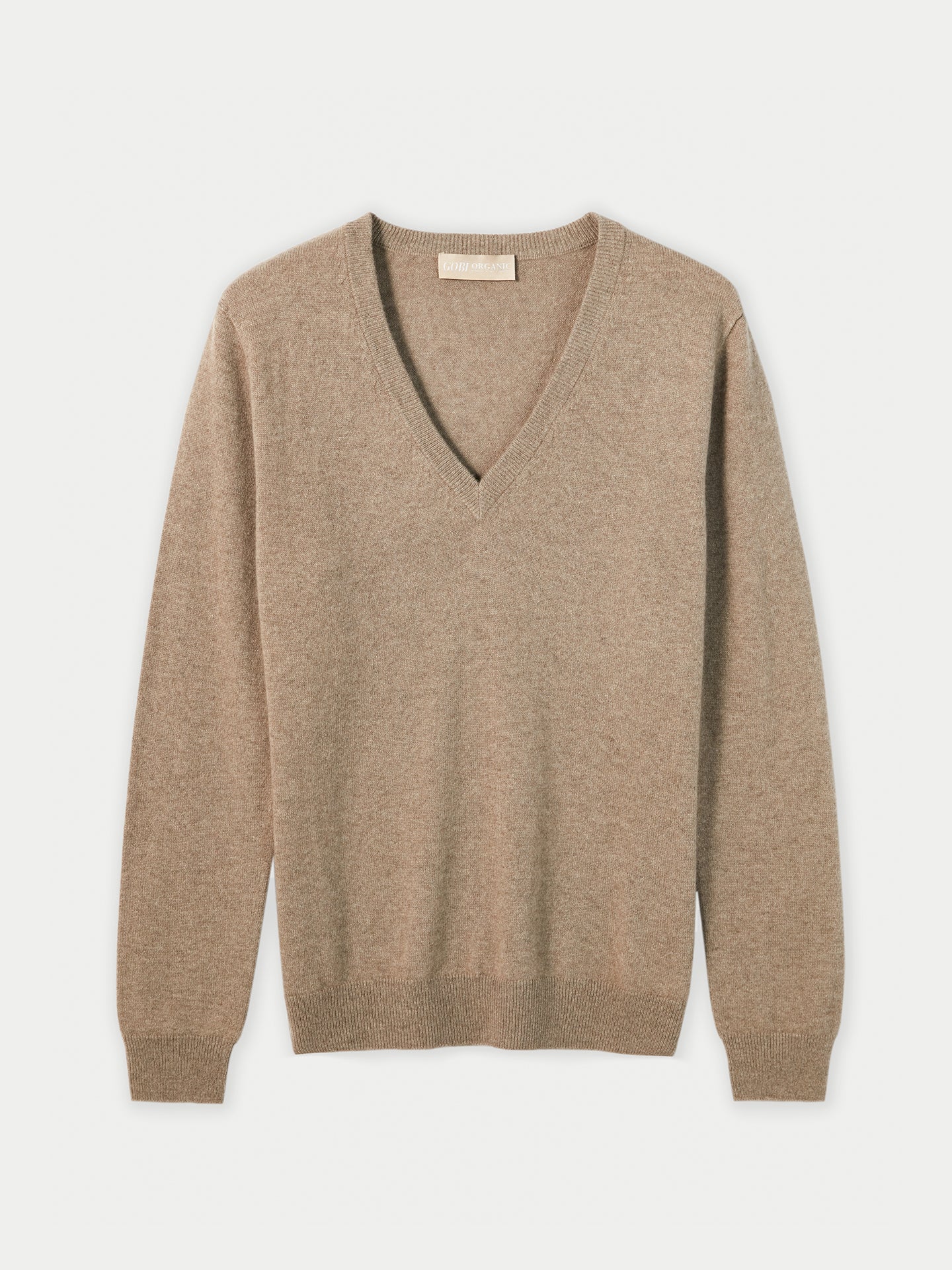Damen Kaschmir Basic V-Ausschnitt Pullover Taupe - Gobi Cashmere