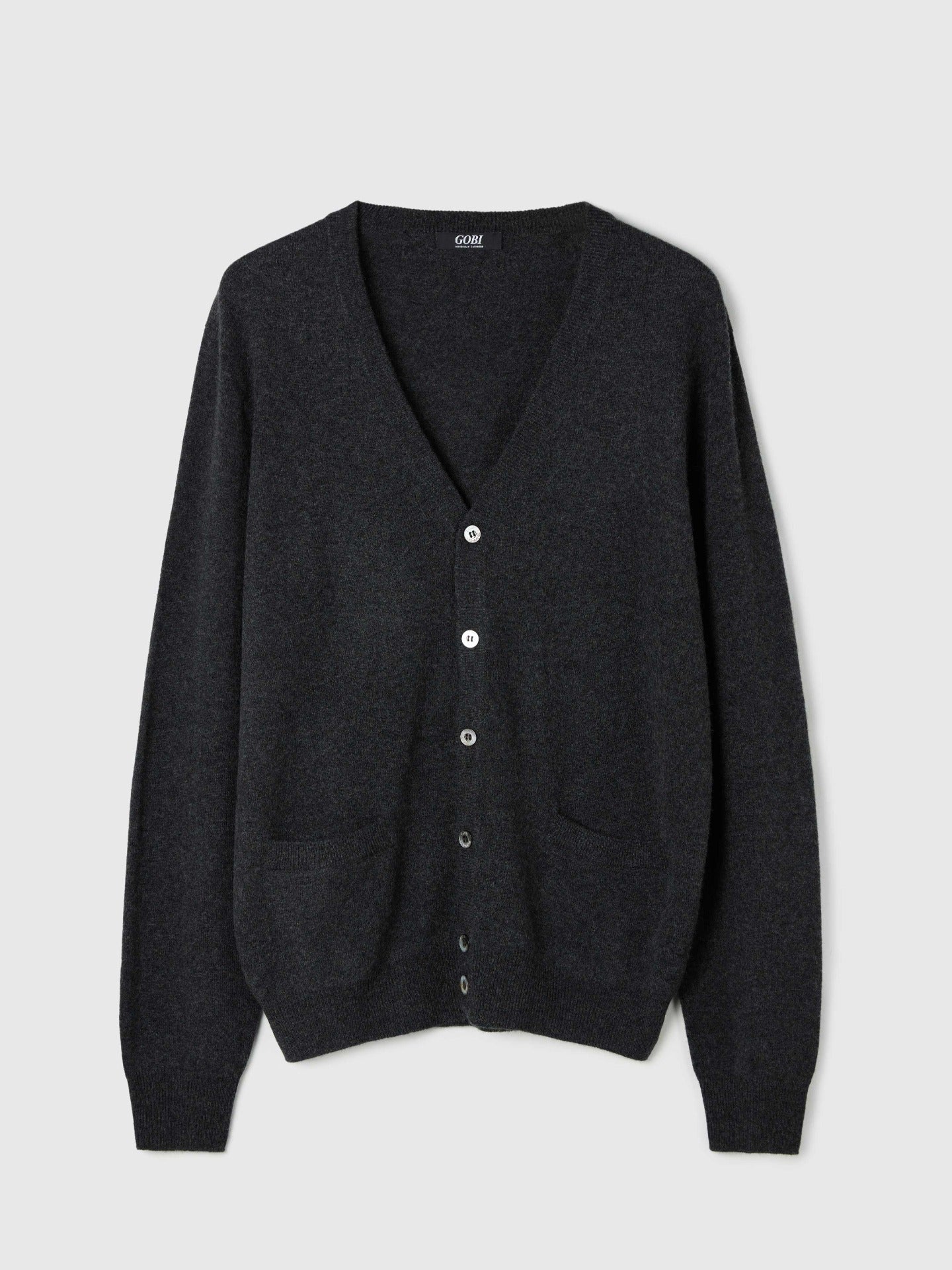 Herren Kachmir V-Ausschnitt Strickjacke Mit Knöpfen Holzkohle - Gobi Cashmere