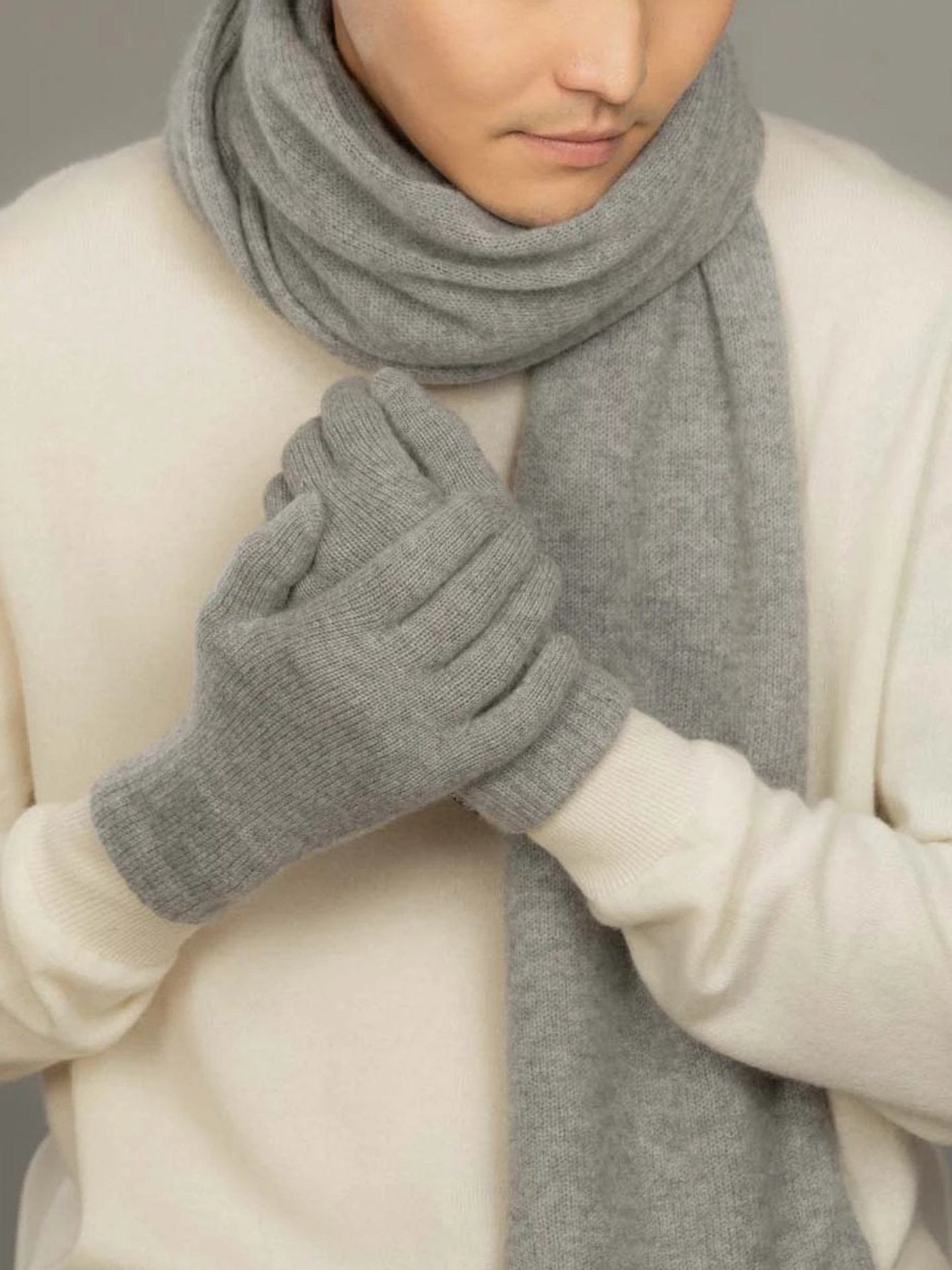 Herren Kaschmir Handschuhe Hellgrau - Gobi Cashmere