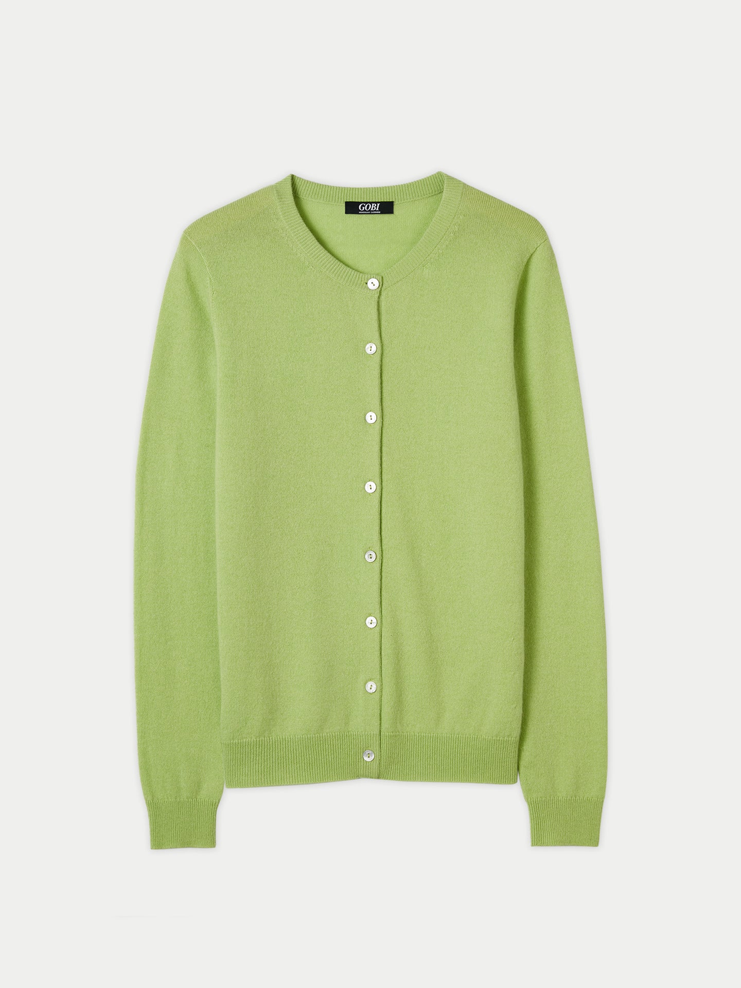 Damen Kaschmir R-Ausschnitt Strickjacke jade limette - Gobi Cashmere