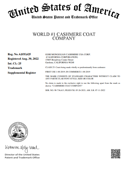 World #1 Cashmere Coat Company