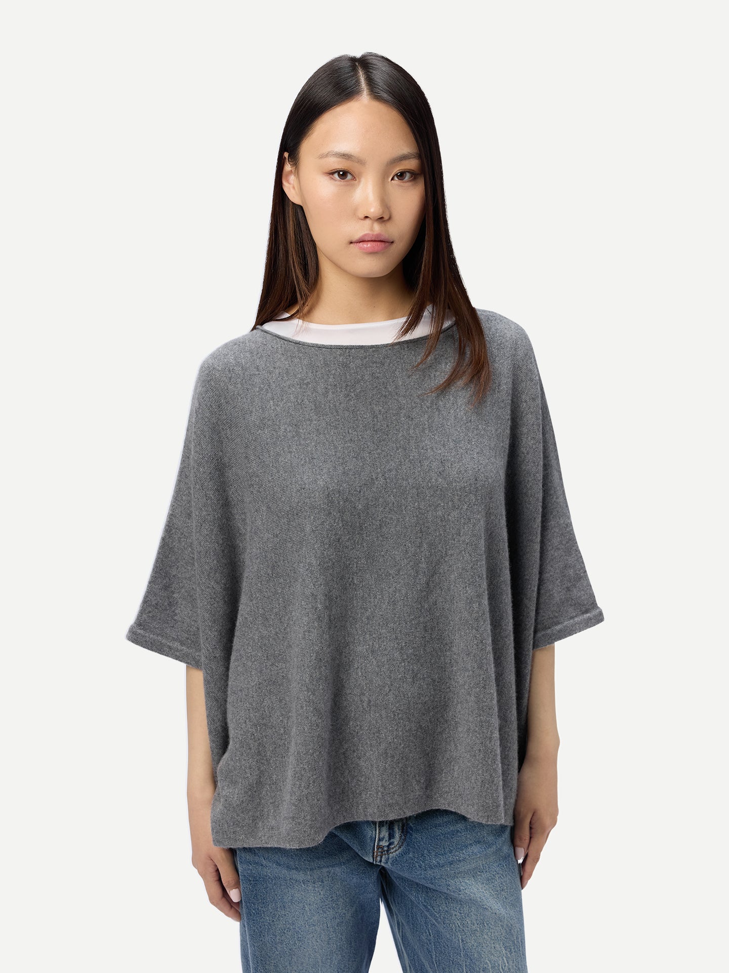 Kaschmir-Poncho mit U-Boot-Ausschnitt