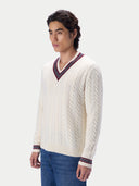 Cricket-Pullover mit Zopfmuster