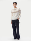 Kaschmirpullover mit nordischem Jacquardmuster und Rundhalsausschnitt