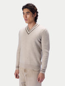 Kaschmir-Cricket-Pullover mit V-Ausschnitt