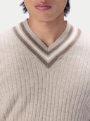 Kaschmir-Cricket-Pullover mit V-Ausschnitt