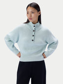 Kaschmirpullover mit Knopfleiste und Stehkragen