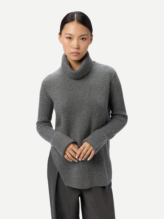 Kaschmir-Pullover mit Abnehmbarem Kragen Steingrau - Gobi Cashmere