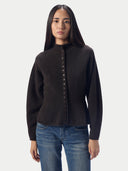 Kaschmir-Strickjacke mit Stehkragen und Knopfleiste