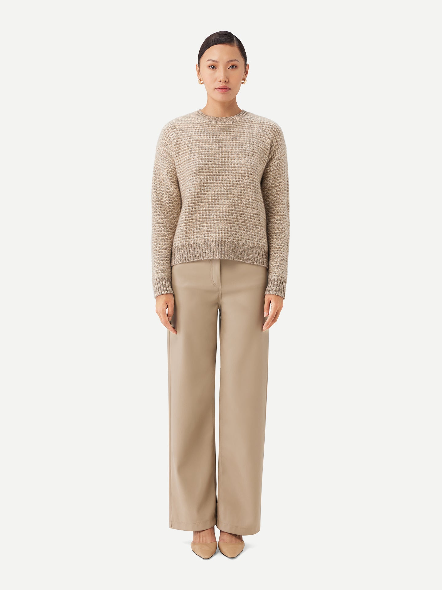 Tweedmuster Kaschmirpullover mit Rundhalsausschnitt