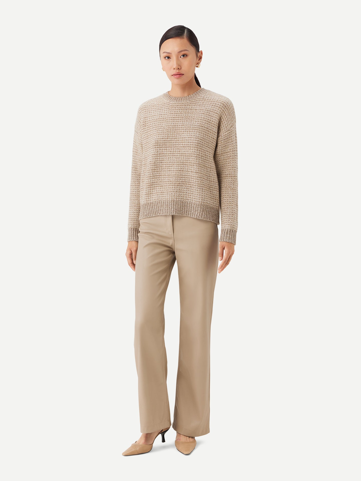 Tweedmuster Kaschmirpullover mit Rundhalsausschnitt