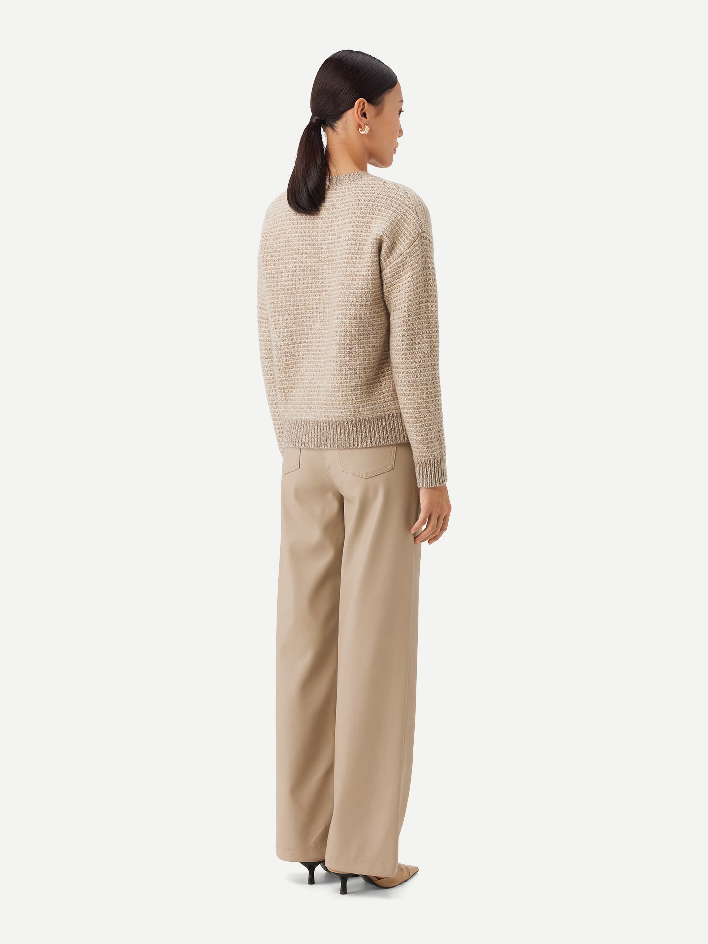 Tweedmuster Kaschmirpullover mit Rundhalsausschnitt